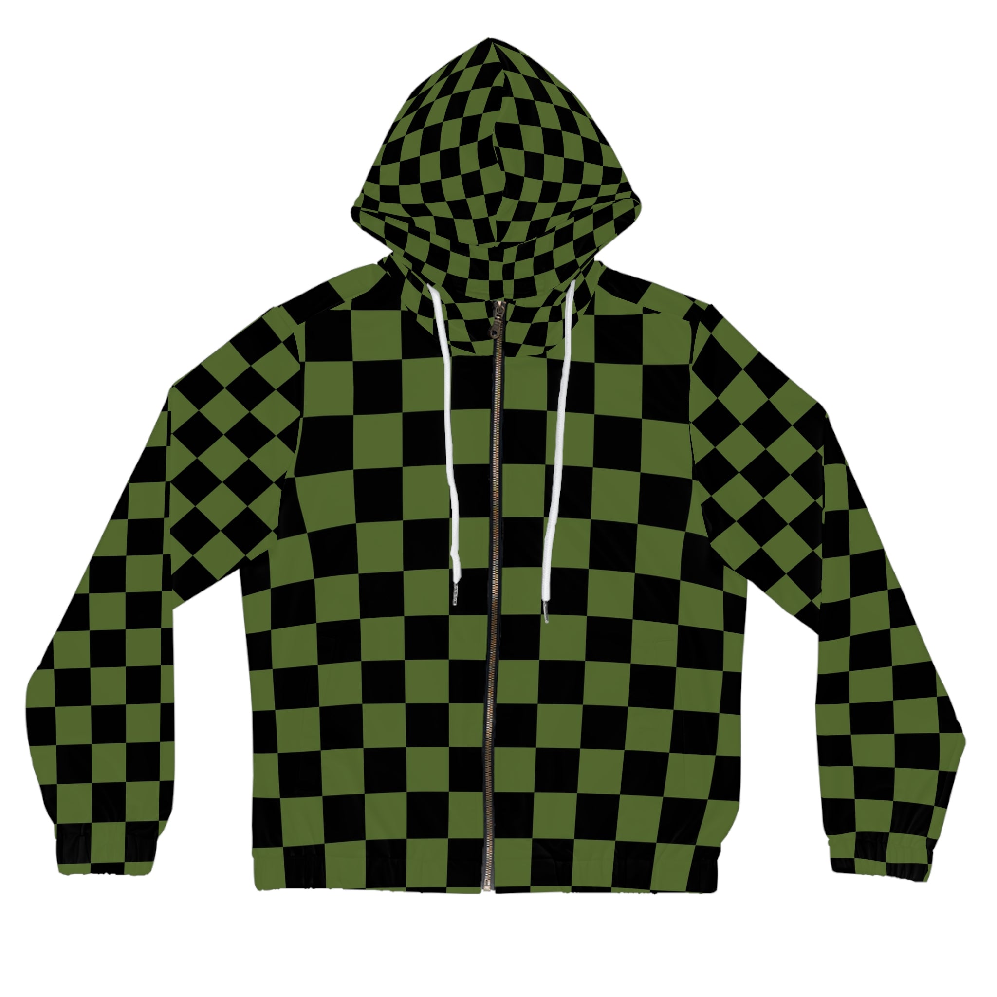 Checkerboard Olive Green and Black Women’s Full-Zip Hoodie (AOP), Artsulli - Art is Long, Life is Short, All Over Prints, Size, XS, Color, White, , , 34351405475441482178