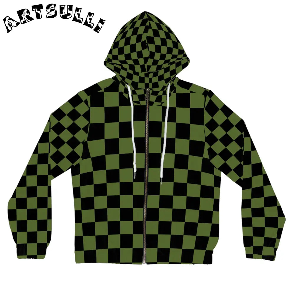 JAKKOUTTHEBXX Checkerboard Olive Green and Black Women’s Full-Zip