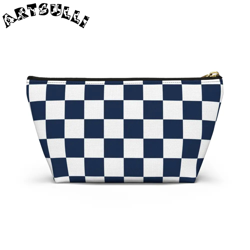 JAKKOUTTHEBXX Checkerboard White and Navy Blue Accessory Pouch w