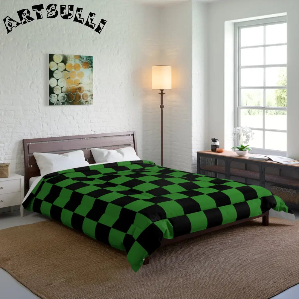 JAKKOUTTHEBXX Checkerboard Green and Black Comforter JAKKOUTTHEBXX