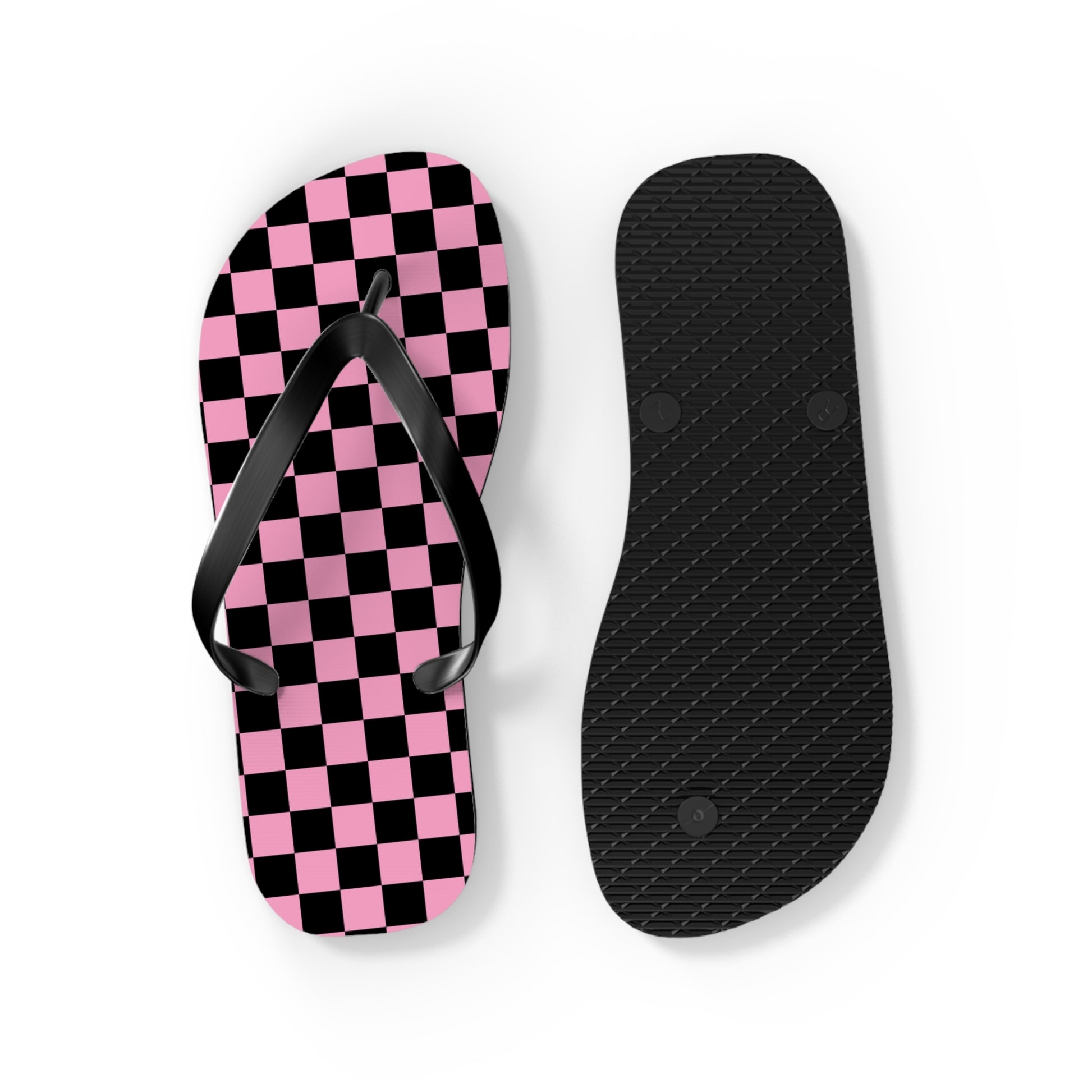 Checkerboard Black and Pink Flip Flops, Artsulli - Art is Long, Life is Short, Shoes, , , , , , , 