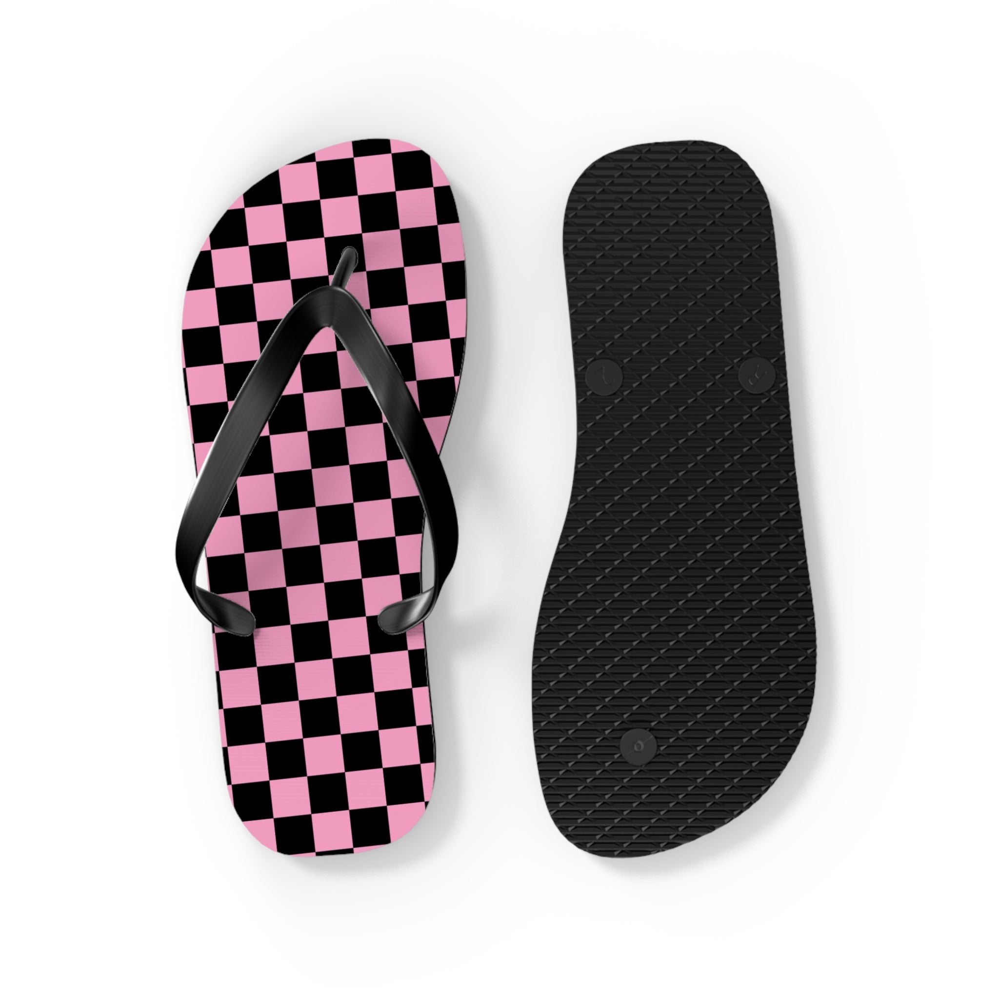 Checkerboard Black and Pink Flip Flops, Artsulli - Art is Long, Life is Short, Shoes, , , , , , , 