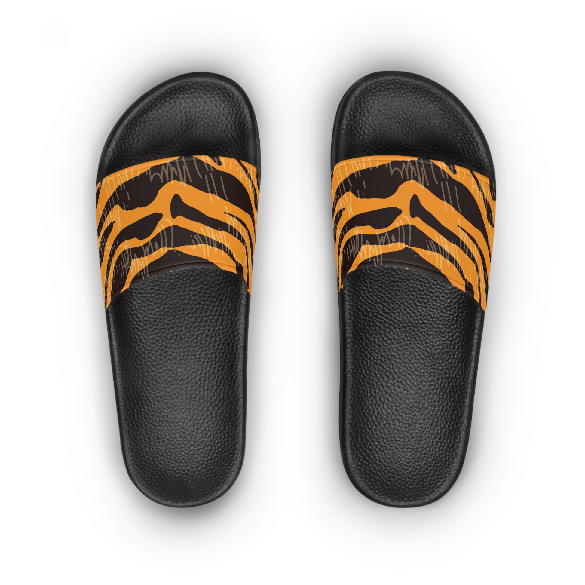 Tiger Scratches Orange & Black Women's Slide Sandals, Artsulli - Art is Long, Life is Short, Shoes, , , , , , , 