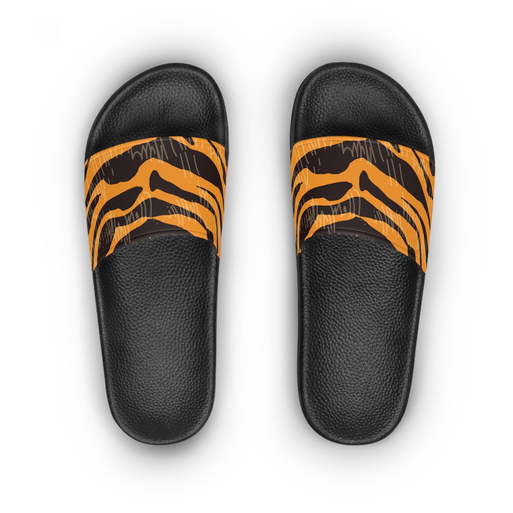 Tiger Scratches Orange & Black Women's Slide Sandals, Artsulli - Art is Long, Life is Short, Shoes, , , , , , , 