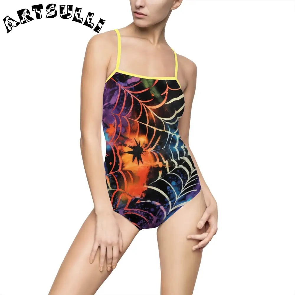 JAKKOUTTHEBXX Colorful Spider Web One-Piece Swimsuit 2025