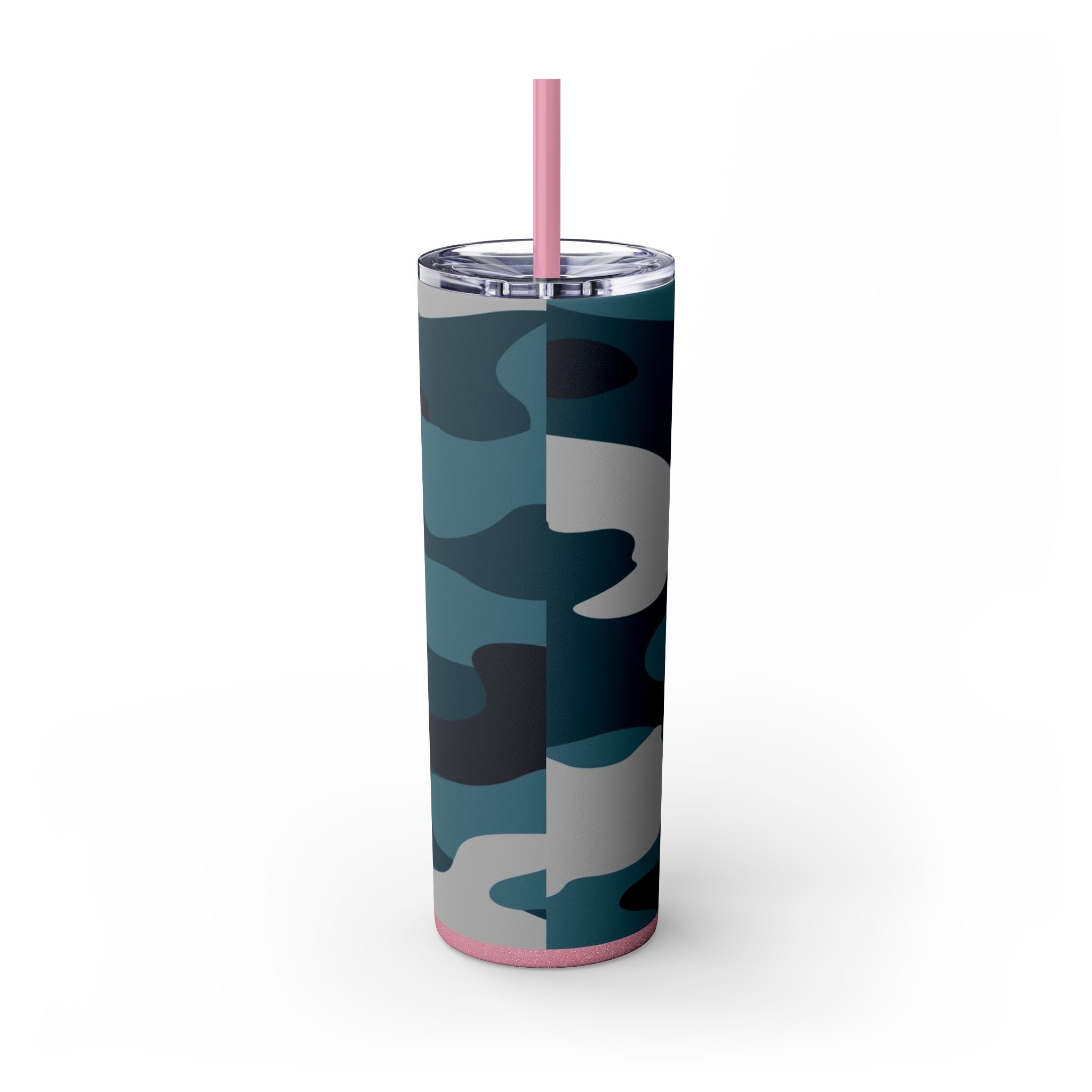 Blue Camouflage Skinny Tumbler with Straw, 20oz, Artsulli - Art is Long, Life is Short, Mug, , , , , , , 