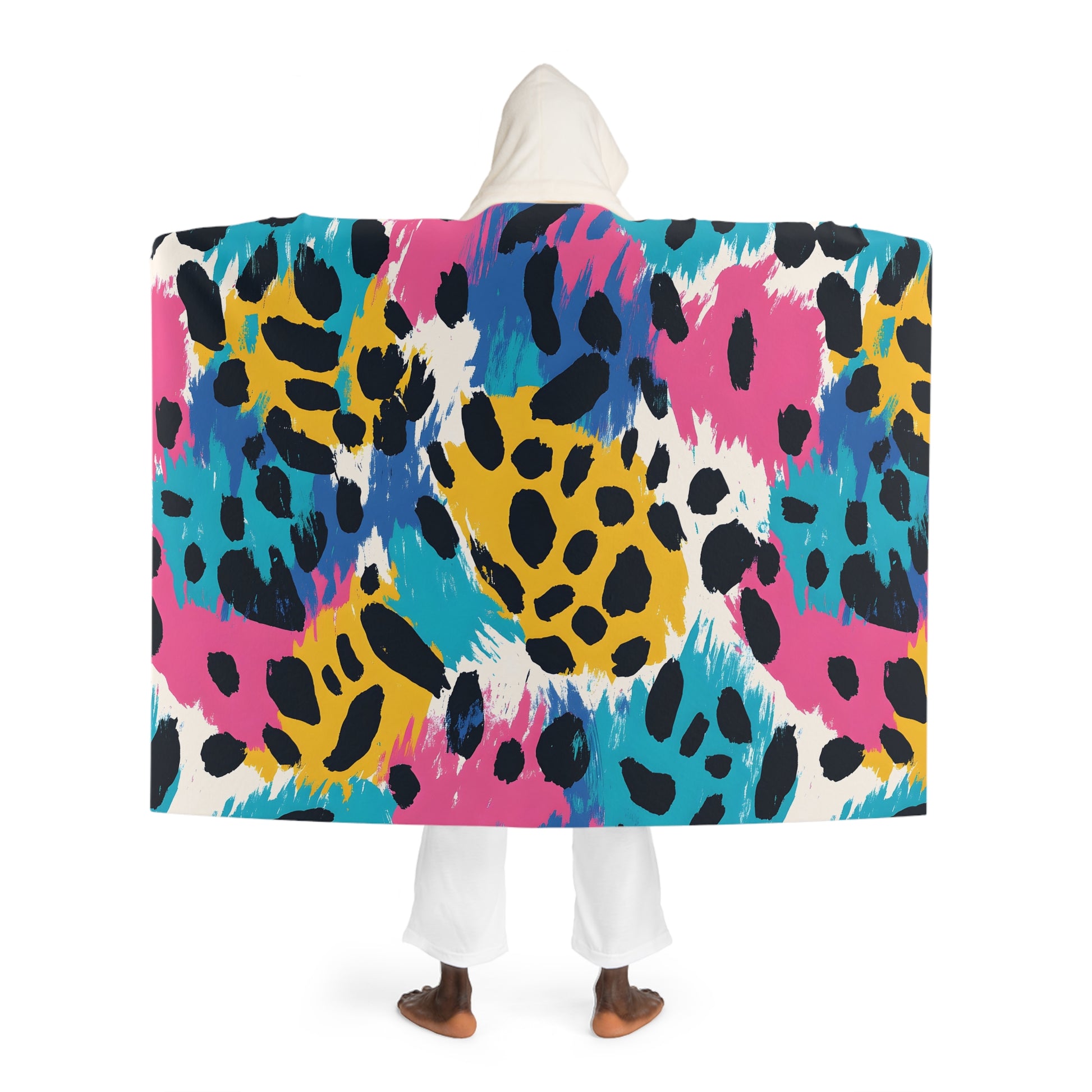 Leopard Print x Paint Brush Strokes Multi-Color Hooded Sherpa Fleece Blanket, Artsulli - Art is Long, Life is Short, All Over Prints, , , , , , , 