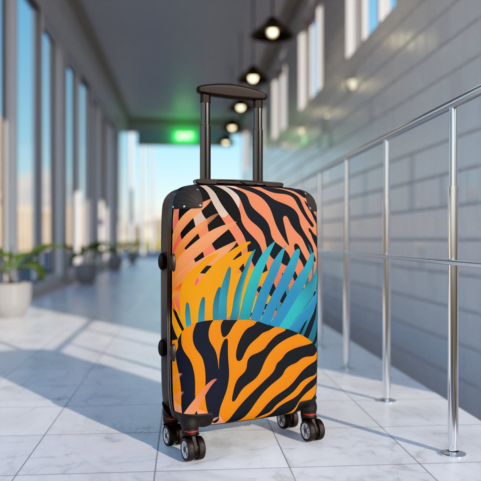 Palm Leaves x Zebra Stripes x Tiger Stripes Orange and Blue Suitcase, Artsulli - Art is Long, Life is Short, Bags, , , , , , , 