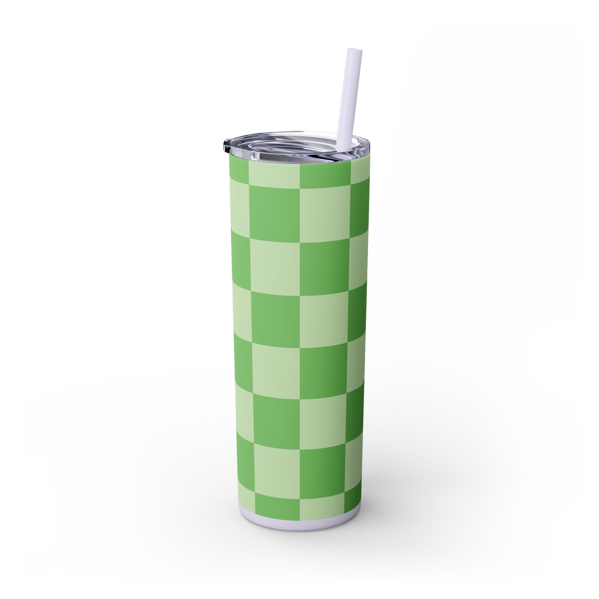 Checkerboard Green Skinny Tumbler with Straw, 20oz, Artsulli - Art is Long, Life is Short, Mug, , , , , , , 