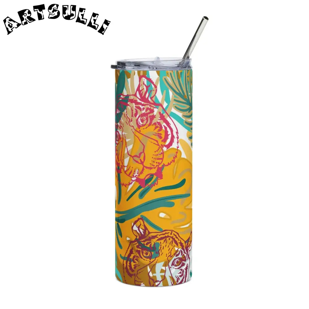 JAKKOUTTHEBXX Tropical Jungle Tigers Brown and Green Stainless Steel