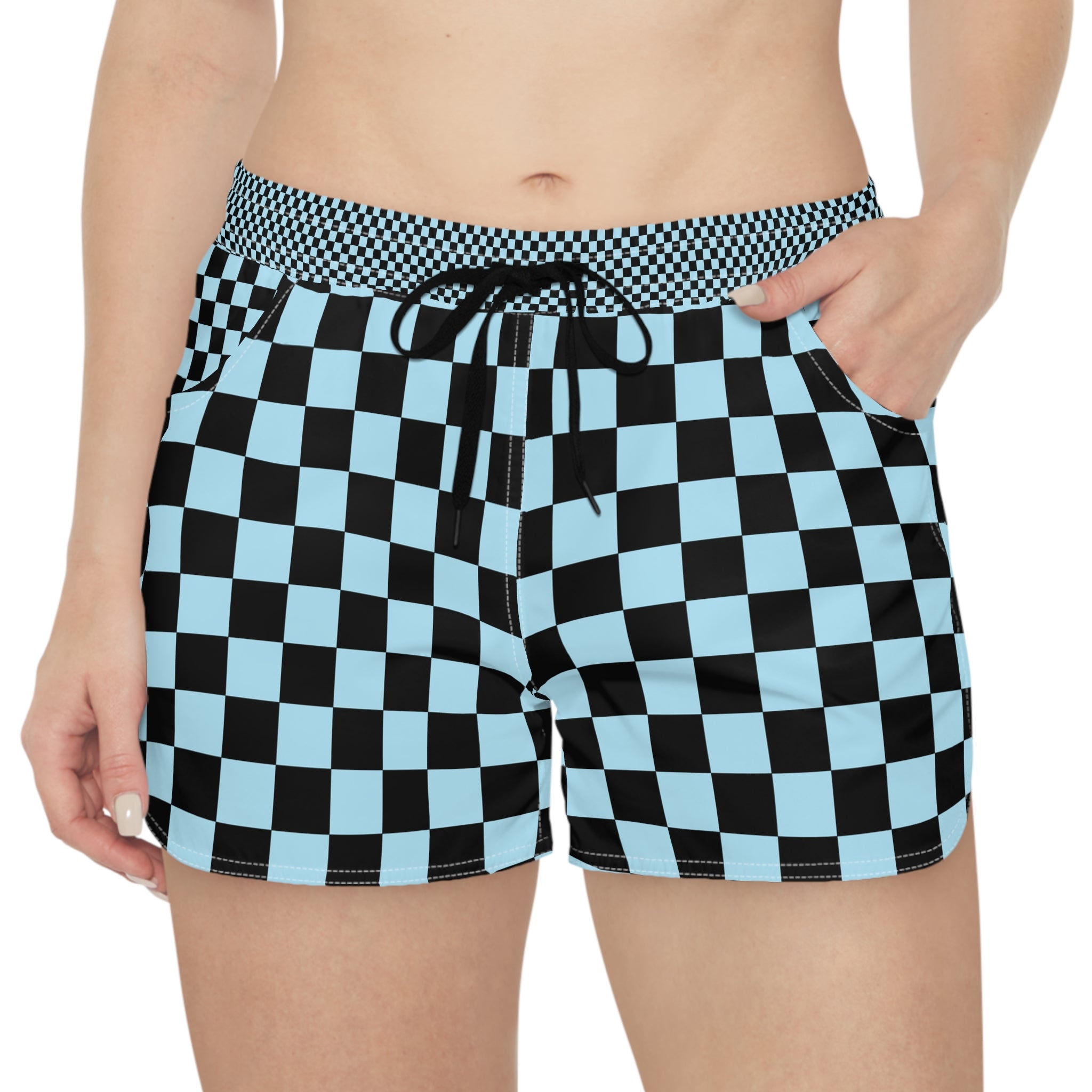 Checkerboard Black and Blue Women's Casual Shorts (AOP), Artsulli - Art is Long, Life is Short, All Over Prints, , , , , , , 