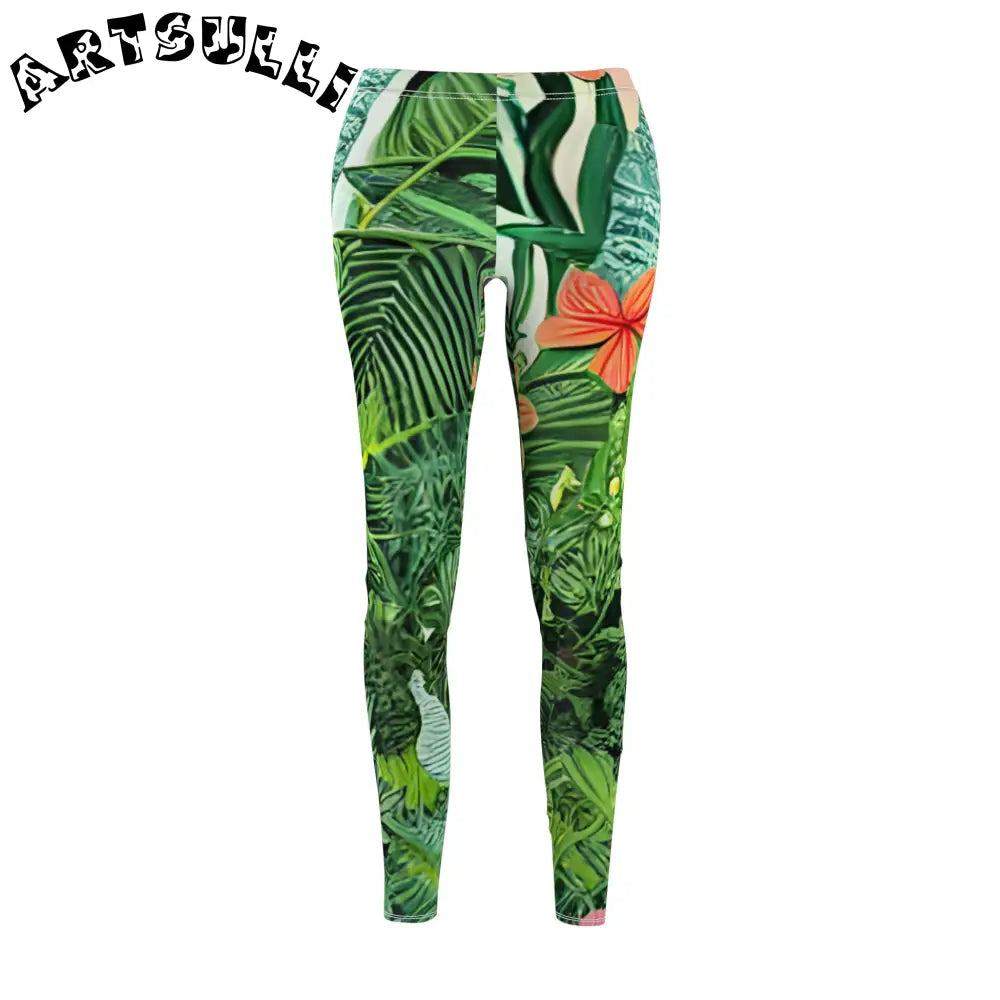 JAKKOUTTHEBXX Womens Tropical Skinny Fit Leggings with Green Leaves