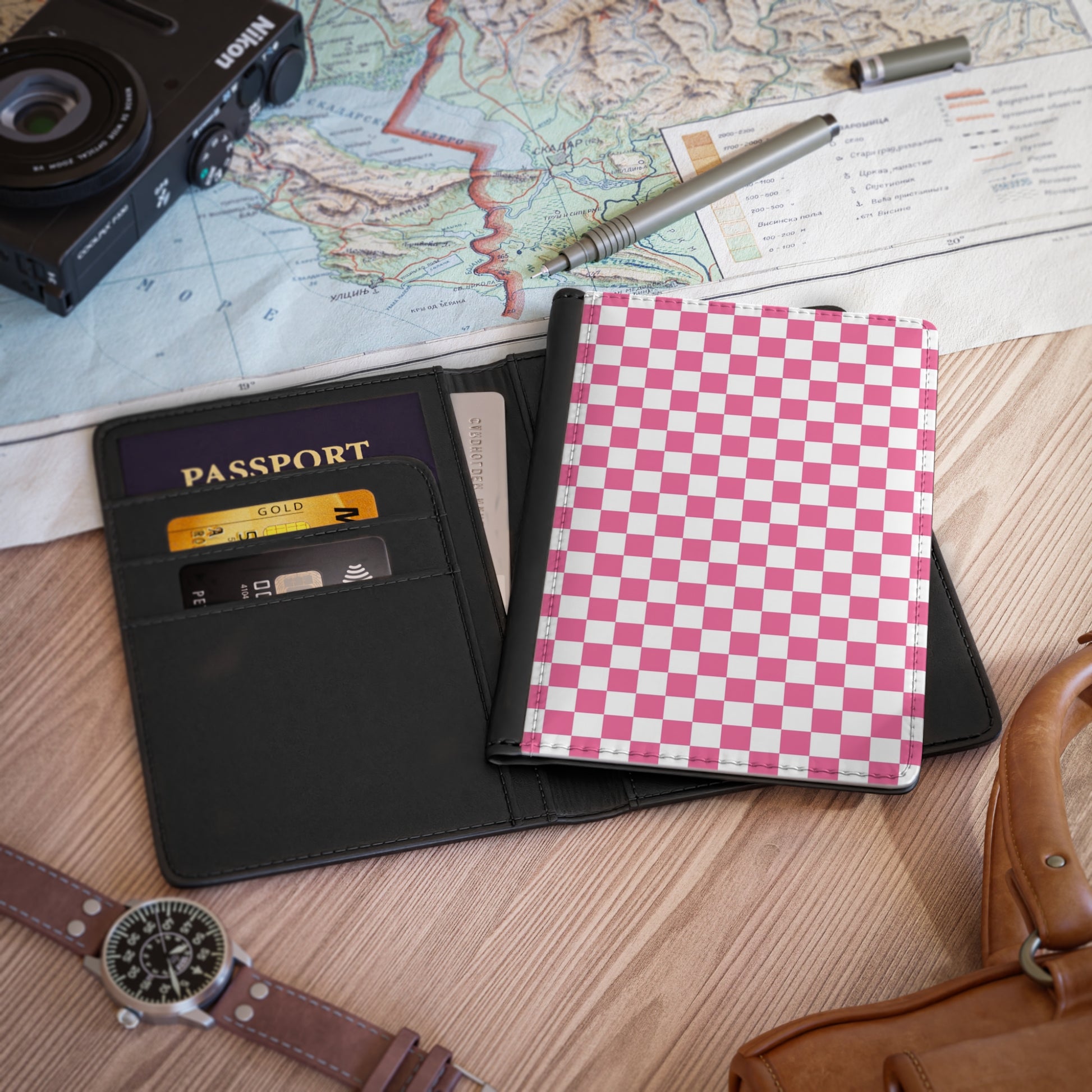 Yuyushiki Pink Check Passport Cover, Artsulli - Art is Long, Life is Short, Accessories, , , , , , , 