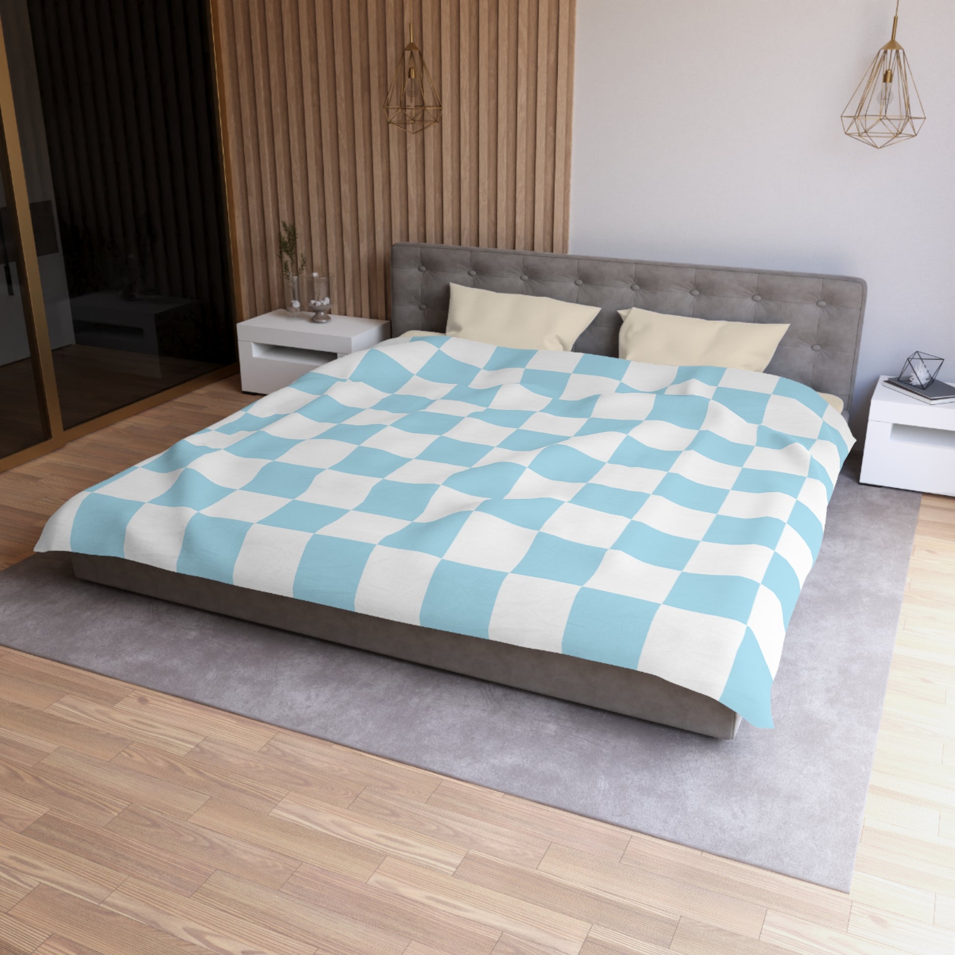 Checkerboard Sky Blue Microfiber Duvet Cover, Artsulli - Art is Long, Life is Short, Home Decor, , , , , , , 