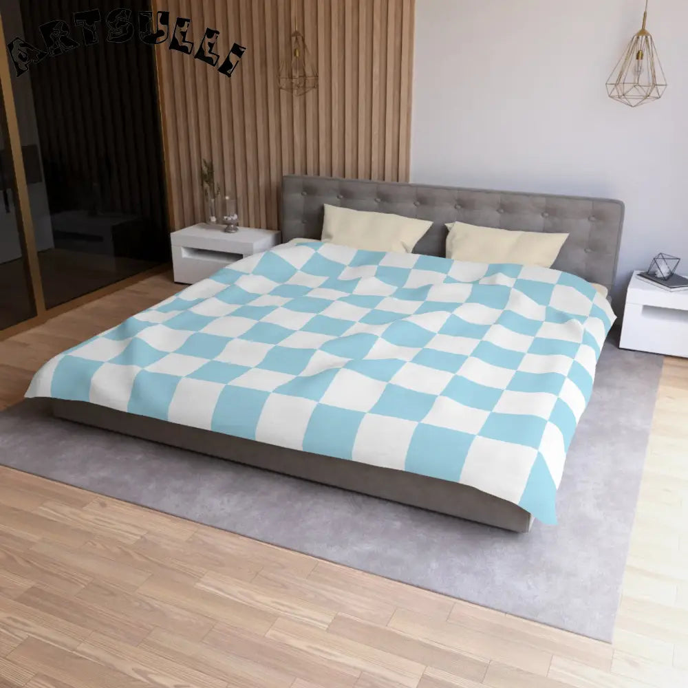 JAKKOUTTHEBXX Checkerboard Sky Blue Microfiber Duvet Cover