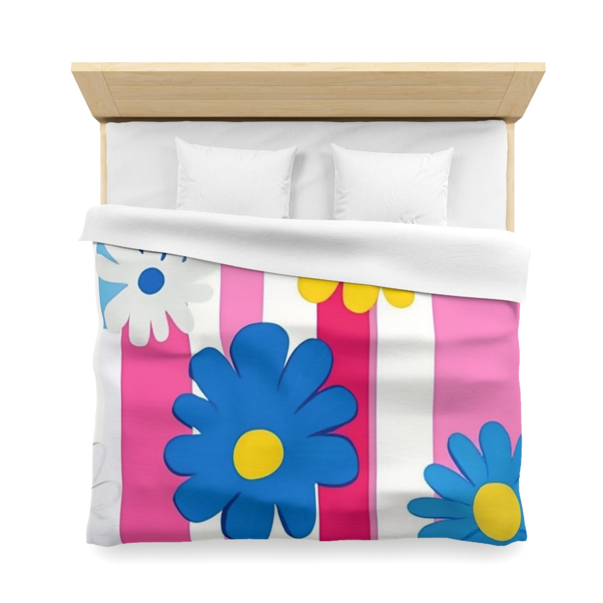 Flowers x Stripes Multi-Color Microfiber Duvet Cover, Artsulli - Art is Long, Life is Short, Home Decor, , , , , , , 