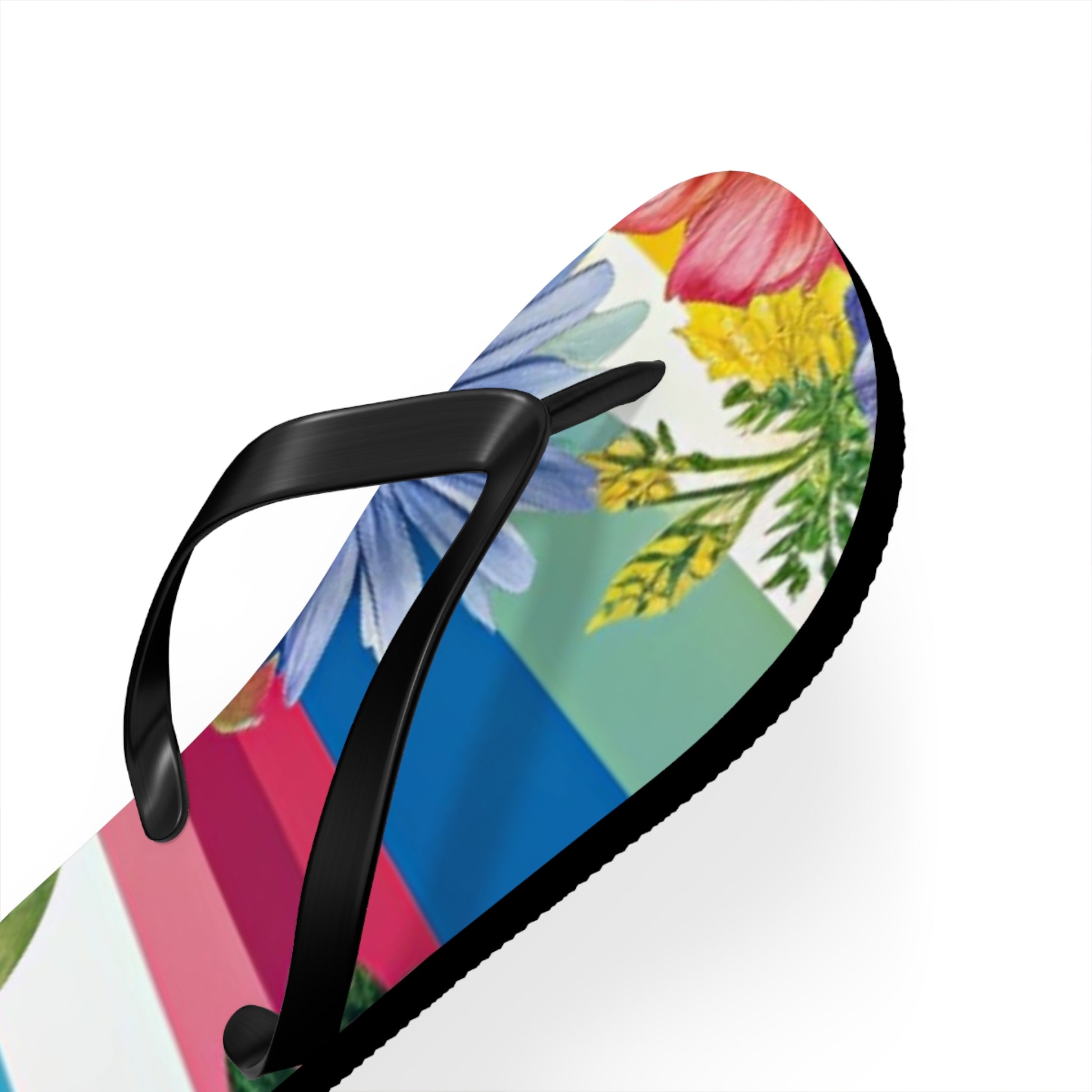 Floral Stripe 4K Flip Flops, Artsulli - Art is Long, Life is Short, Shoes, , , , , , , 