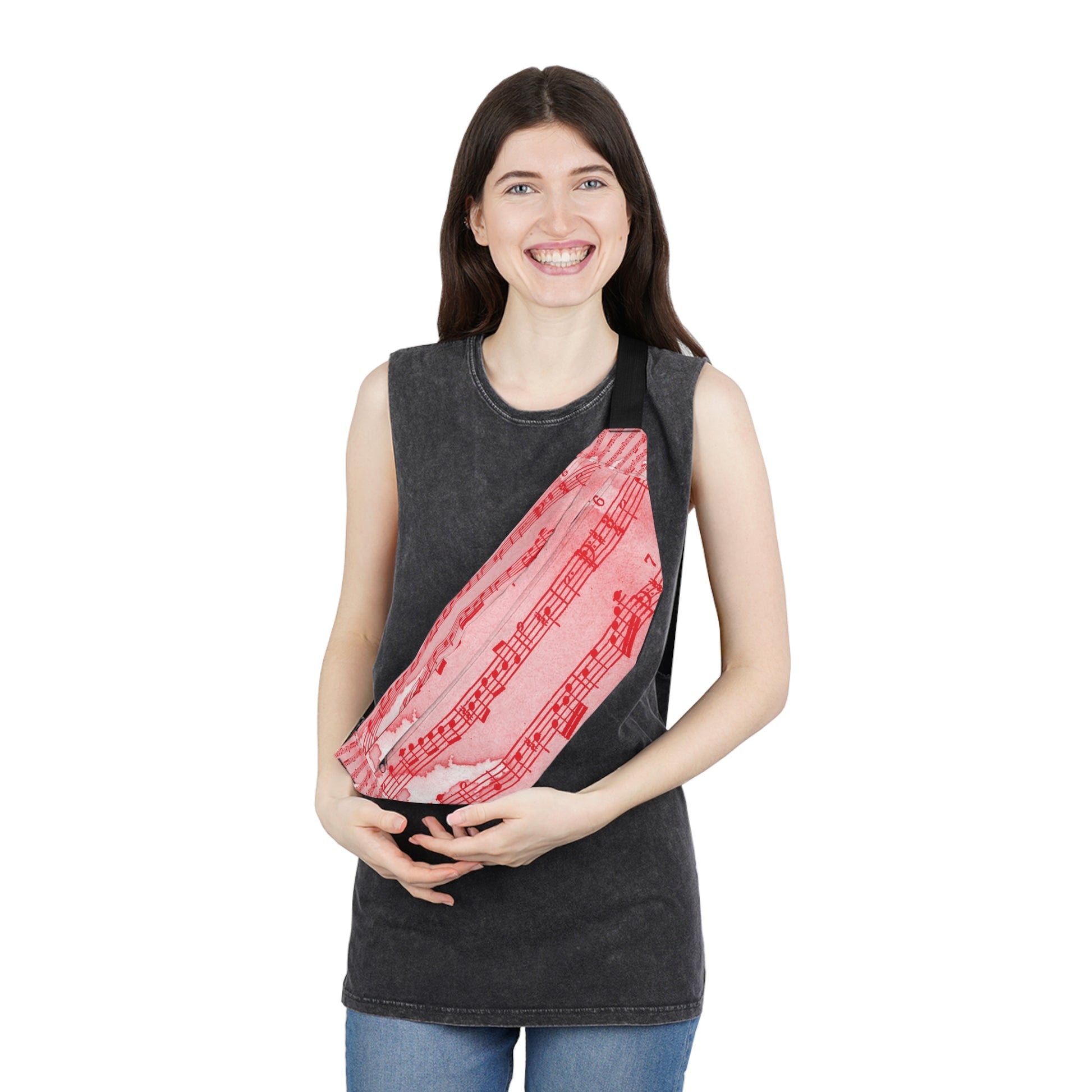 Drip Spill Type Beat Sheet Music Red Large Fanny Pack, Artsulli - Art is Long, Life is Short, Bags, , , , , , , 