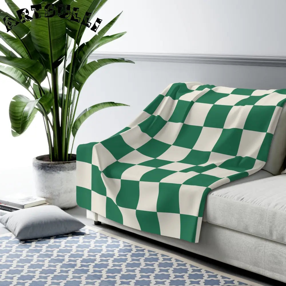 JAKKOUTTHEBXX Checkerboard II Dark Green Sherpa Fleece Blanket