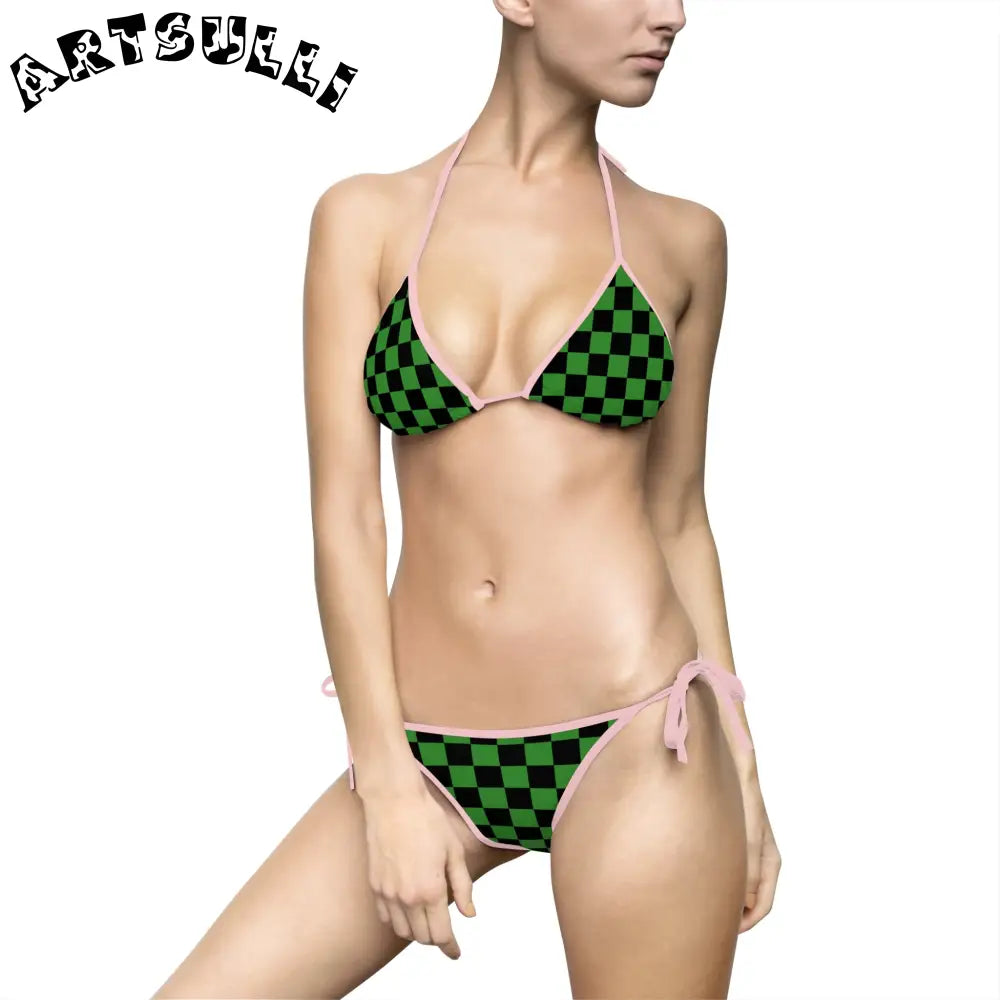 JAKKOUTTHEBXX Checkerboard Green and Black Women’s Bikini Swimsuit