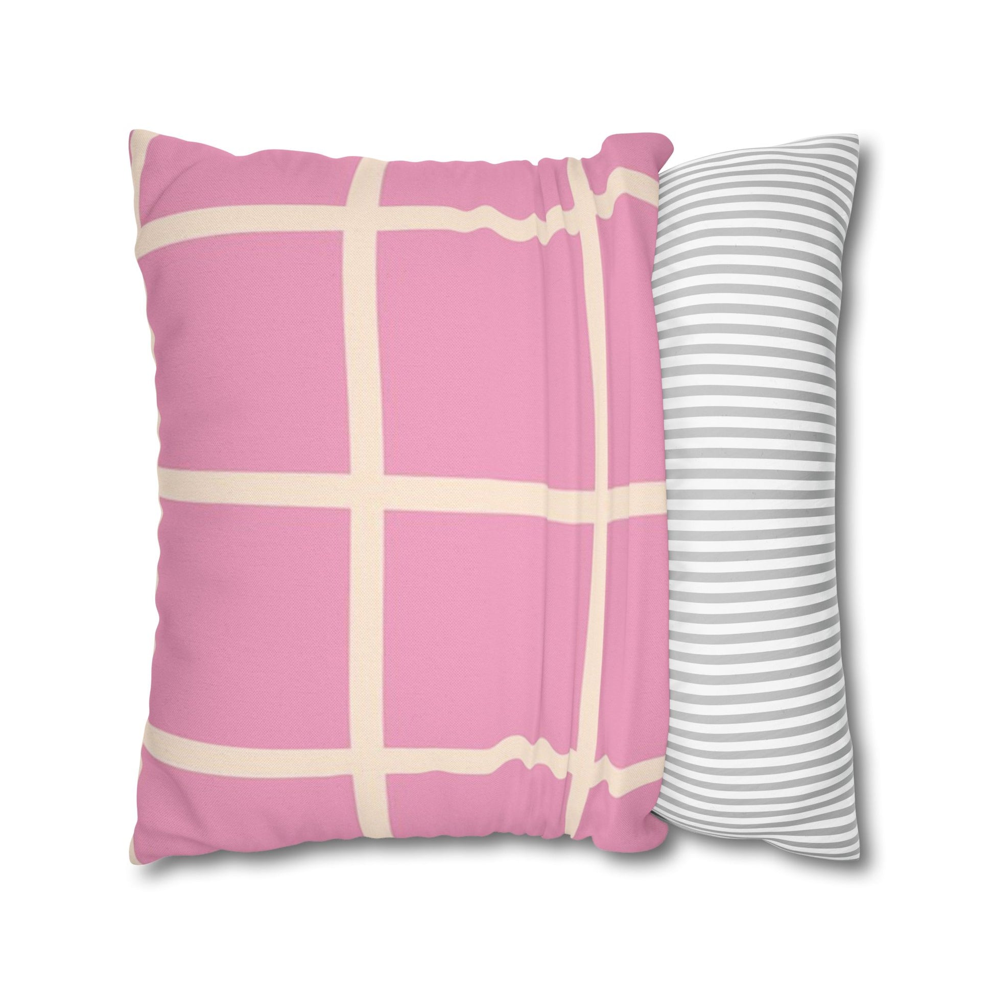 Pink Grid Cloth Sim Spun Polyester Square Pillowcase, Artsulli - Art is Long, Life is Short, Home Decor, , , , , , , 