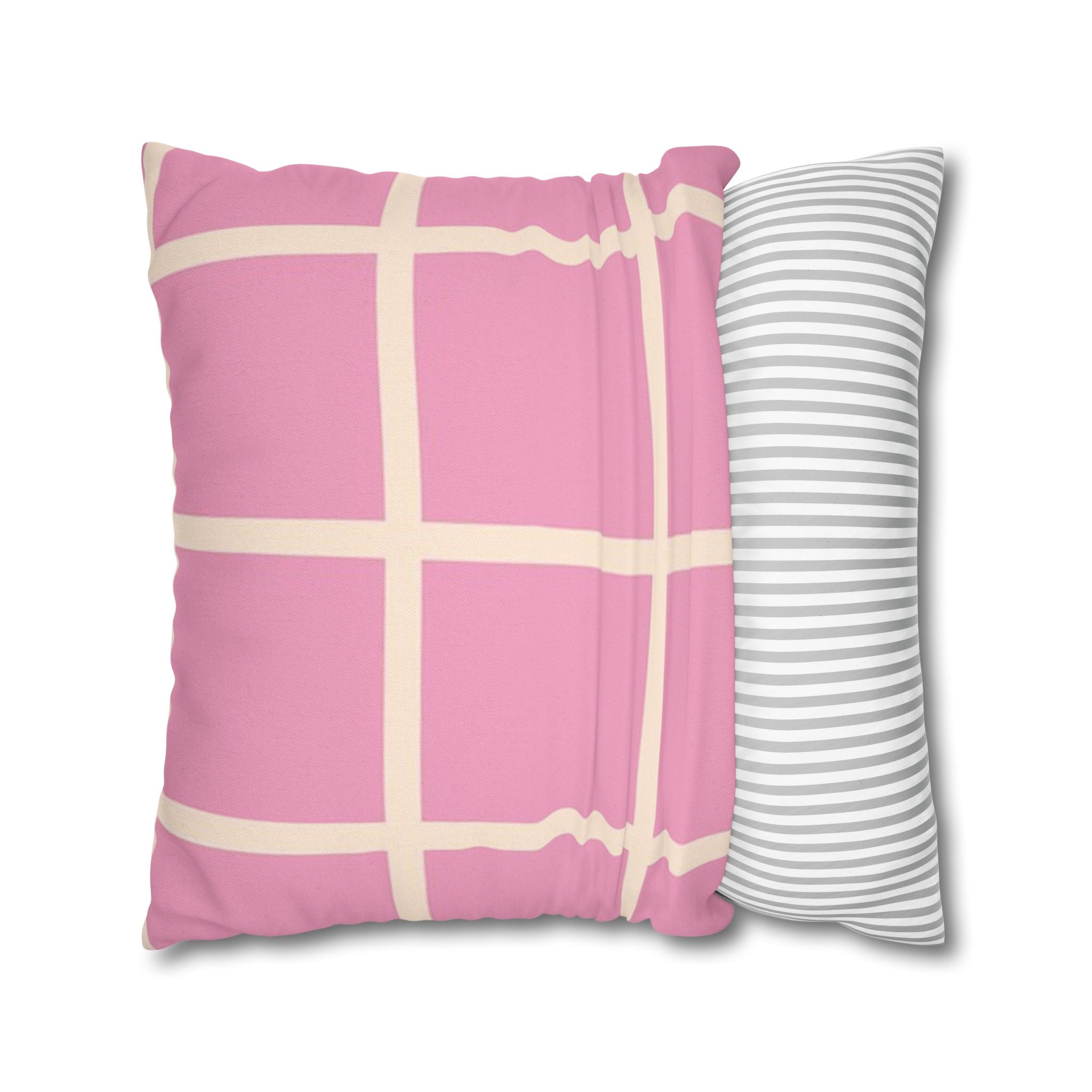Pink Grid Cloth Sim Spun Polyester Square Pillowcase, Artsulli - Art is Long, Life is Short, Home Decor, , , , , , , 
