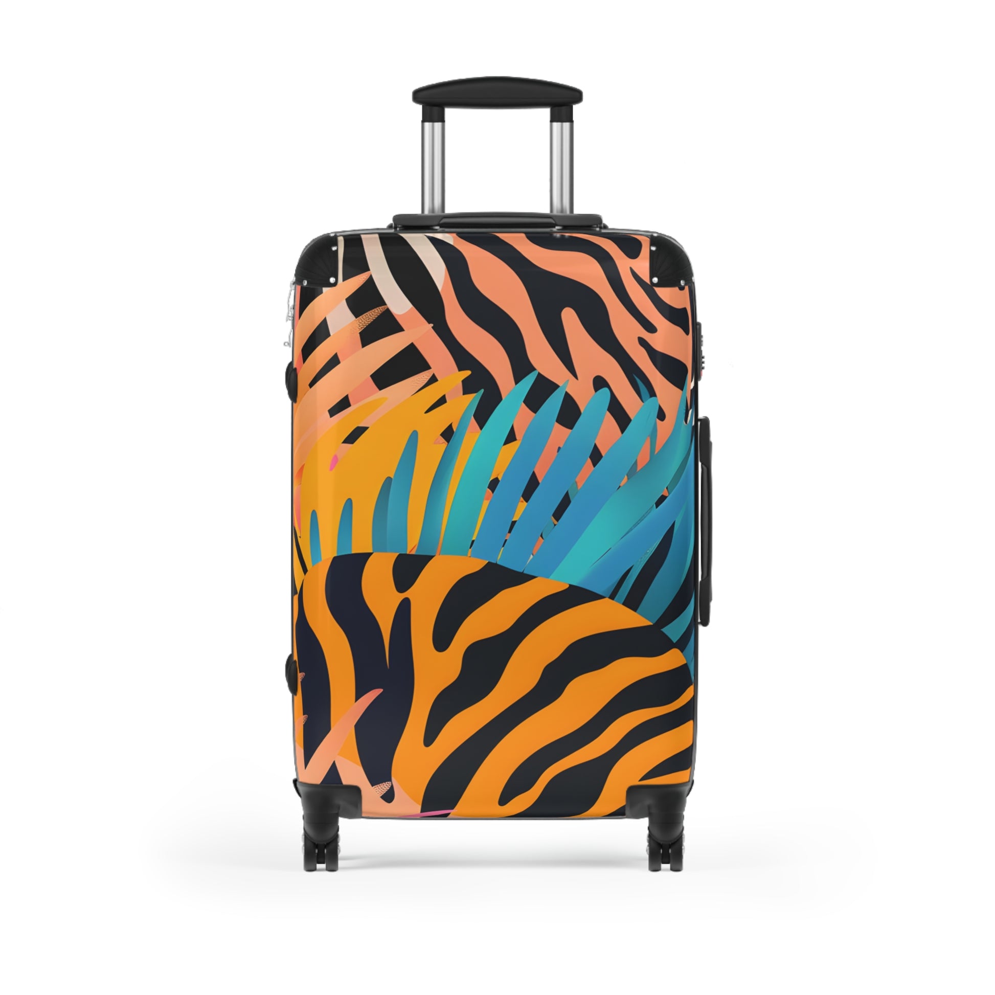 Palm Leaves x Zebra Stripes x Tiger Stripes Orange and Blue Suitcase, Artsulli - Art is Long, Life is Short, Bags, Size, Medium, Color, Black, , , 90019074928024