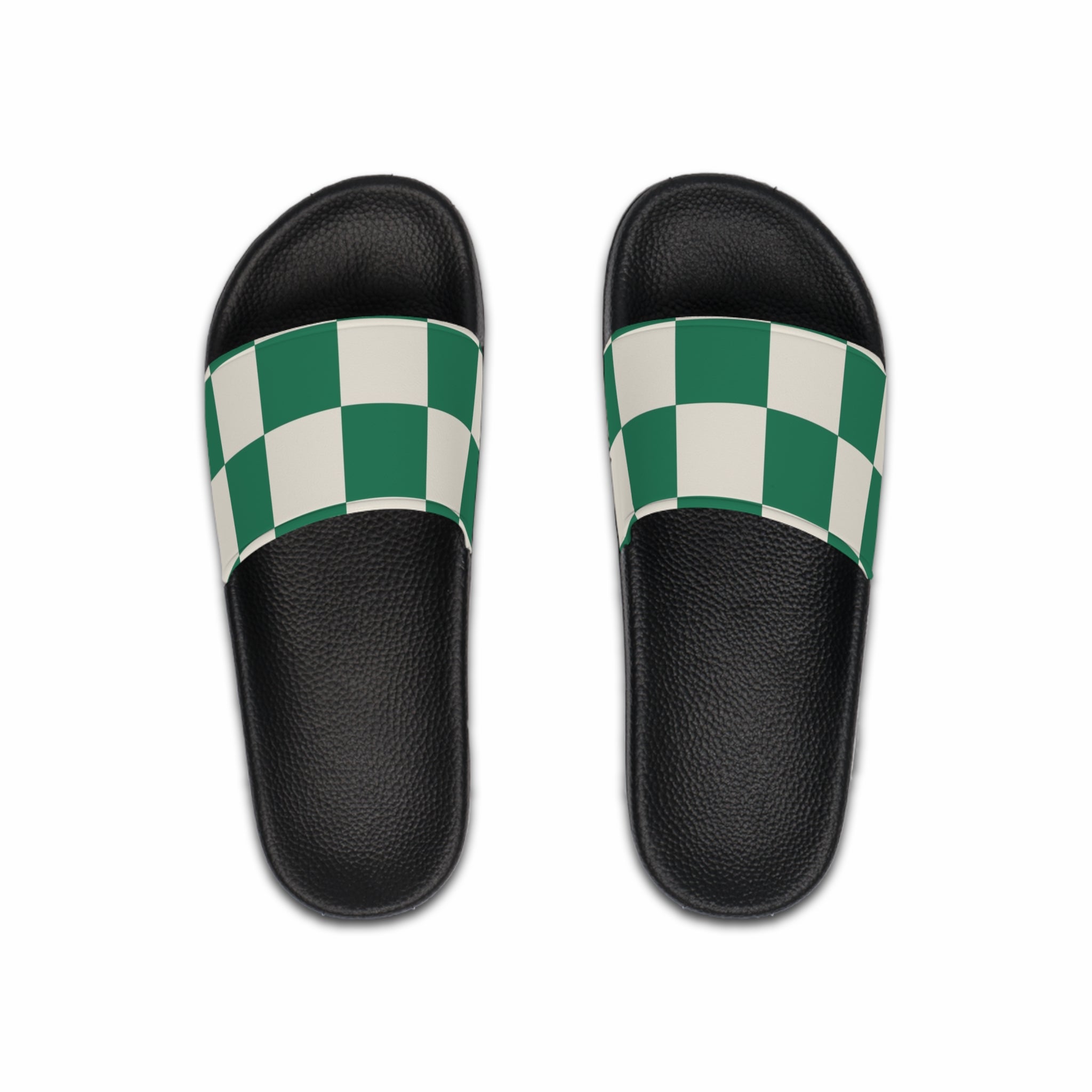 Checkerboard Dark Green Men's Slide Sandals, Artsulli - Art is Long, Life is Short, Shoes, Color, Black sole, Size, US 6, , , 21769940968297799819