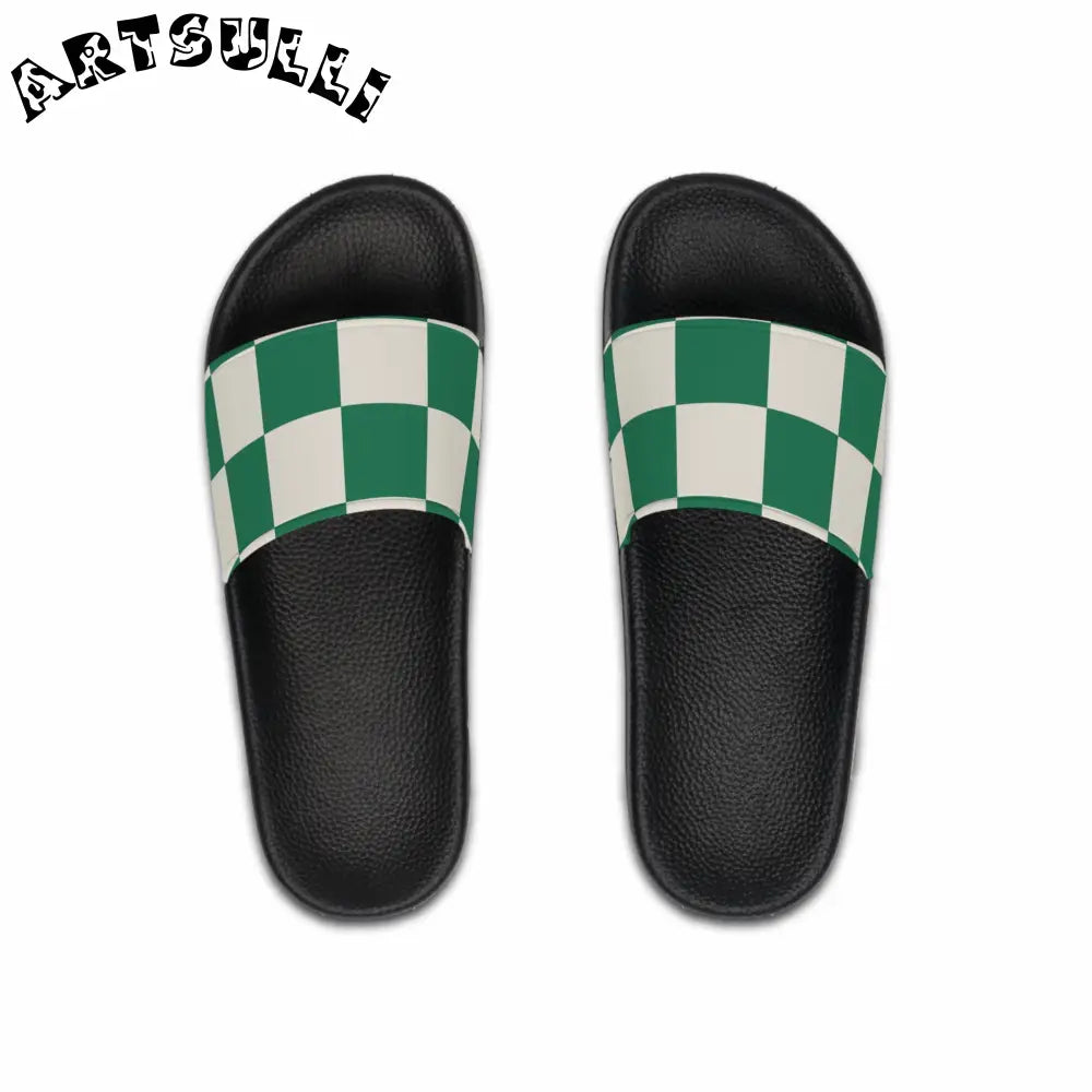 JAKKOUTTHEBXX Checkerboard Dark Green Men’s Slide Sandals