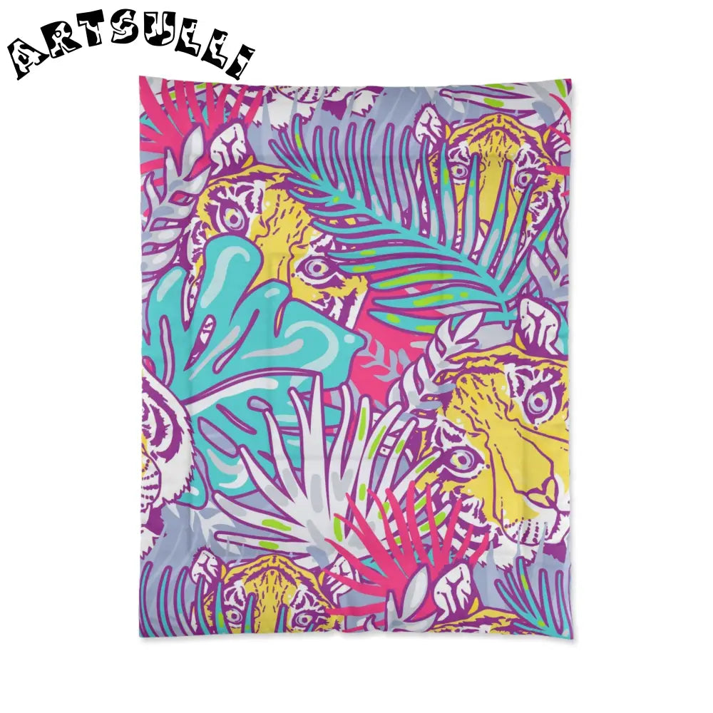 JAKKOUTTHEBXX Tropical Floral Tigers Torquise and Purple Comforter