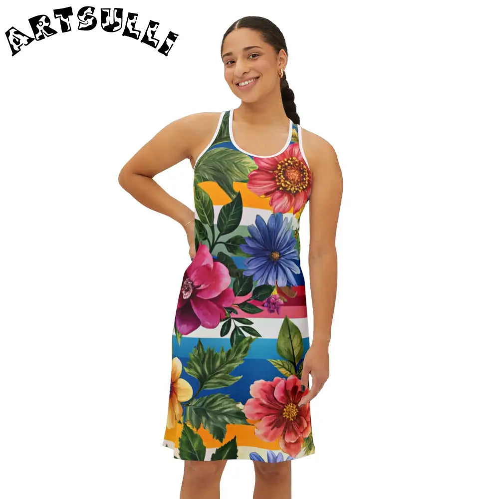 JAKKOUTTHEBXX Sleeveless Floral Stripe Dress 2025