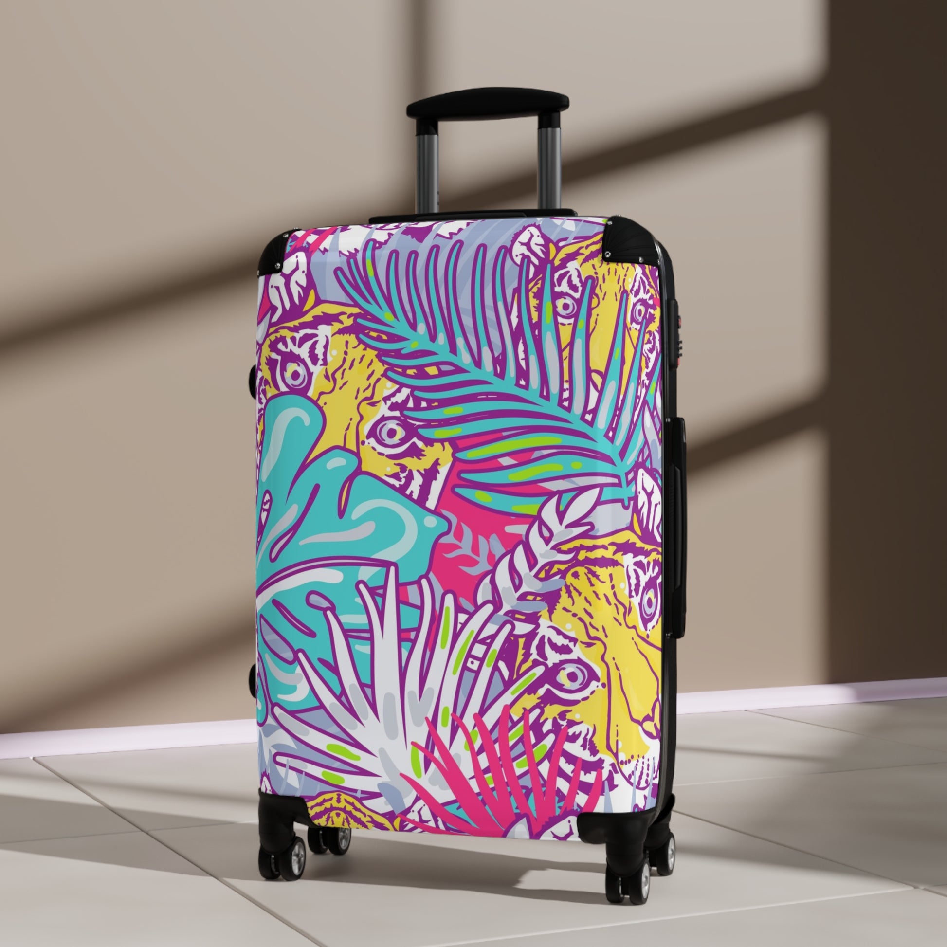 Tropical Floral Tigers Torquise and Purple Suitcase, Artsulli - Art is Long, Life is Short, Bags, , , , , , , 
