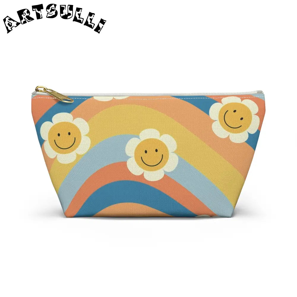 70s Smiley Wave Accessory Pouch w T-bottom, Artsulli - Art is Long, Life is Short, Bags, Size, Small, Color, White zipper, , , 15698830633496