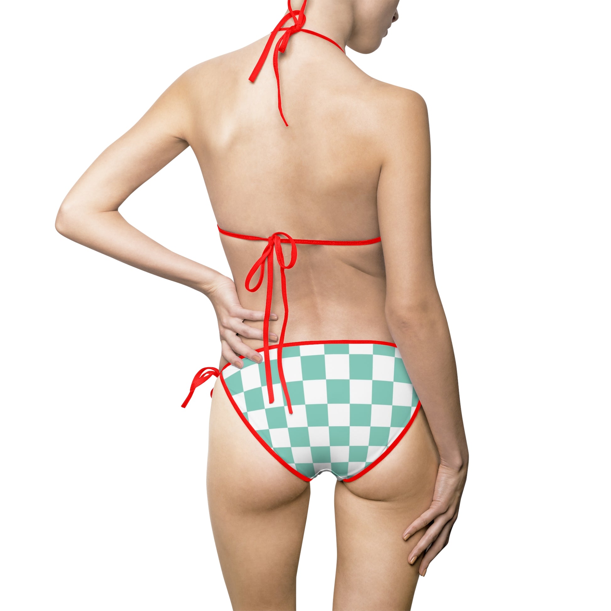 Checkerboard Light Green Women's Bikini Swimsuit (AOP), Artsulli - Art is Long, Life is Short, All Over Prints, , , , , , , 