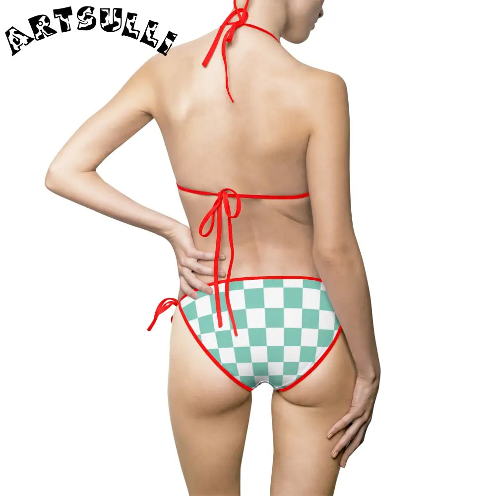 JAKKOUTTHEBXX Checkerboard Light Green Women’s Bikini Swimsuit (AOP)