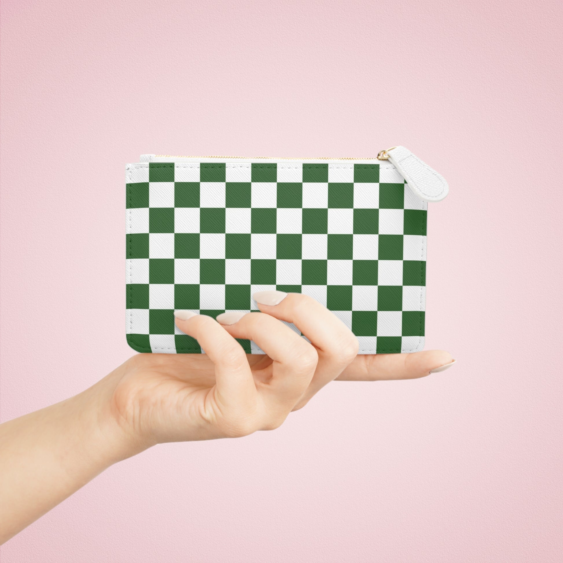 Checkerboard White and Dark Green Mini Clutch Bag, Artsulli - Art is Long, Life is Short, Bags, , , , , , , 