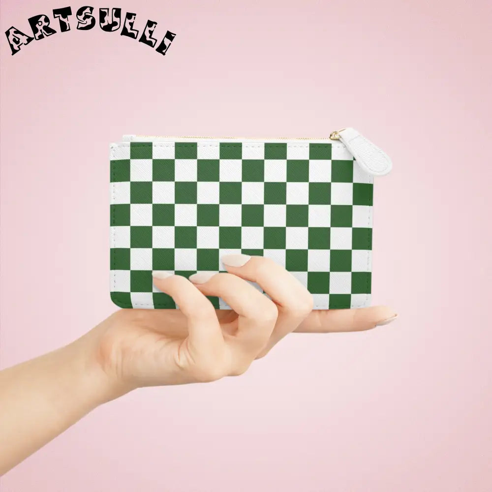JAKKOUTTHEBXX Checkerboard White and Dark Green Mini Clutch Bag