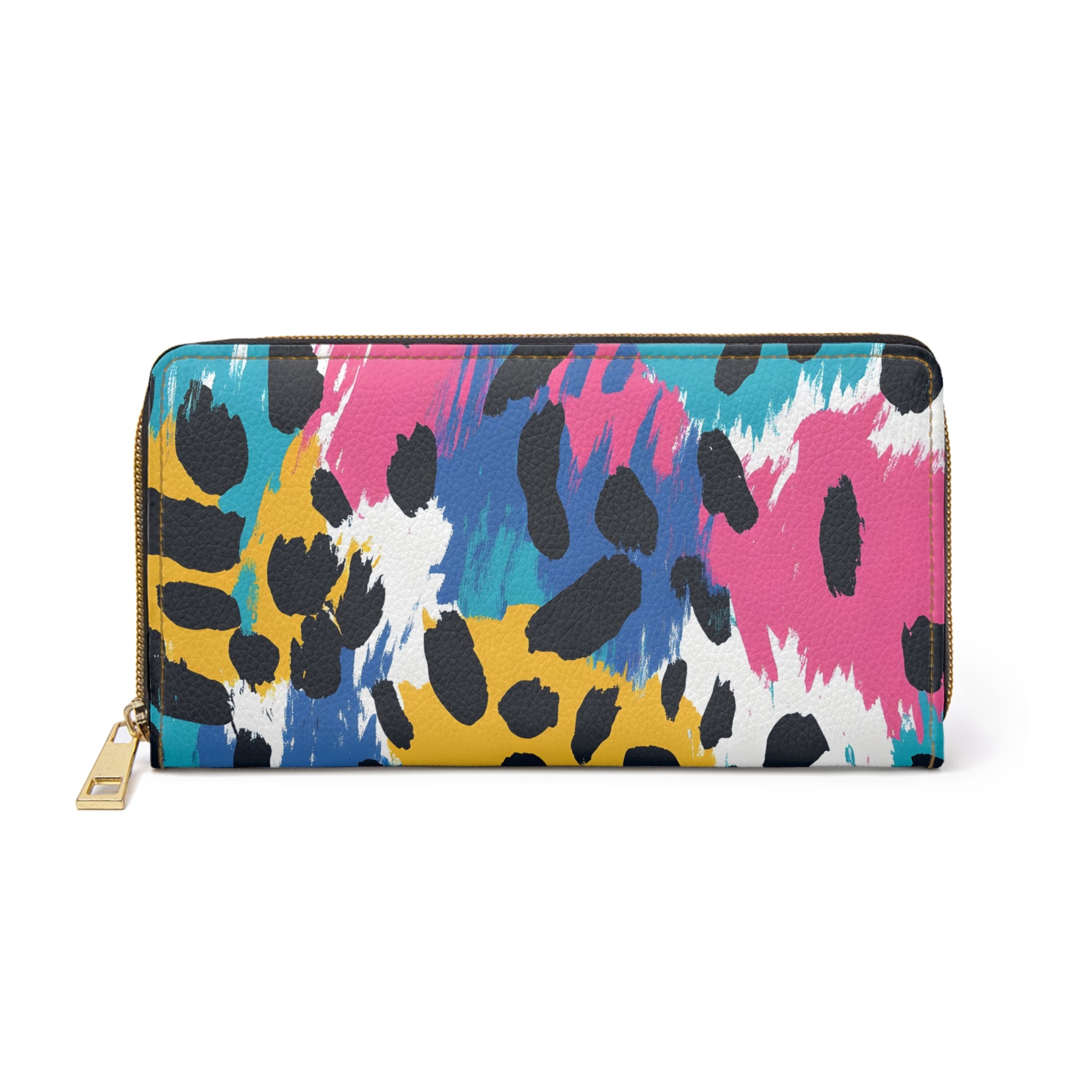 Leopard Print x Paint Brush Strokes Multi-Color Zipper Wallet, Artsulli - Art is Long, Life is Short, Accessories, Size, One size, Color, White, , , 13075176891856469013