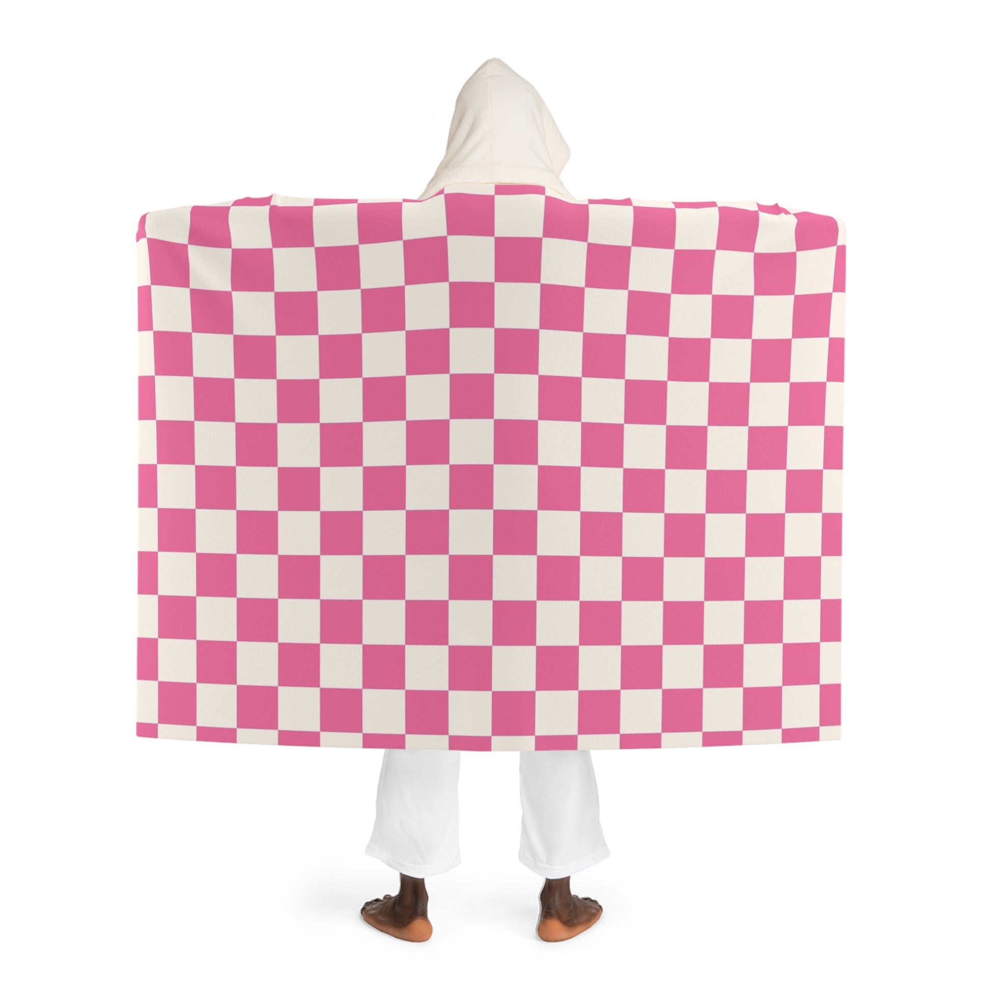 Yuyushiki Pink Check Hooded Sherpa Fleece Blanket, Artsulli - Art is Long, Life is Short, All Over Prints, , , , , , , 