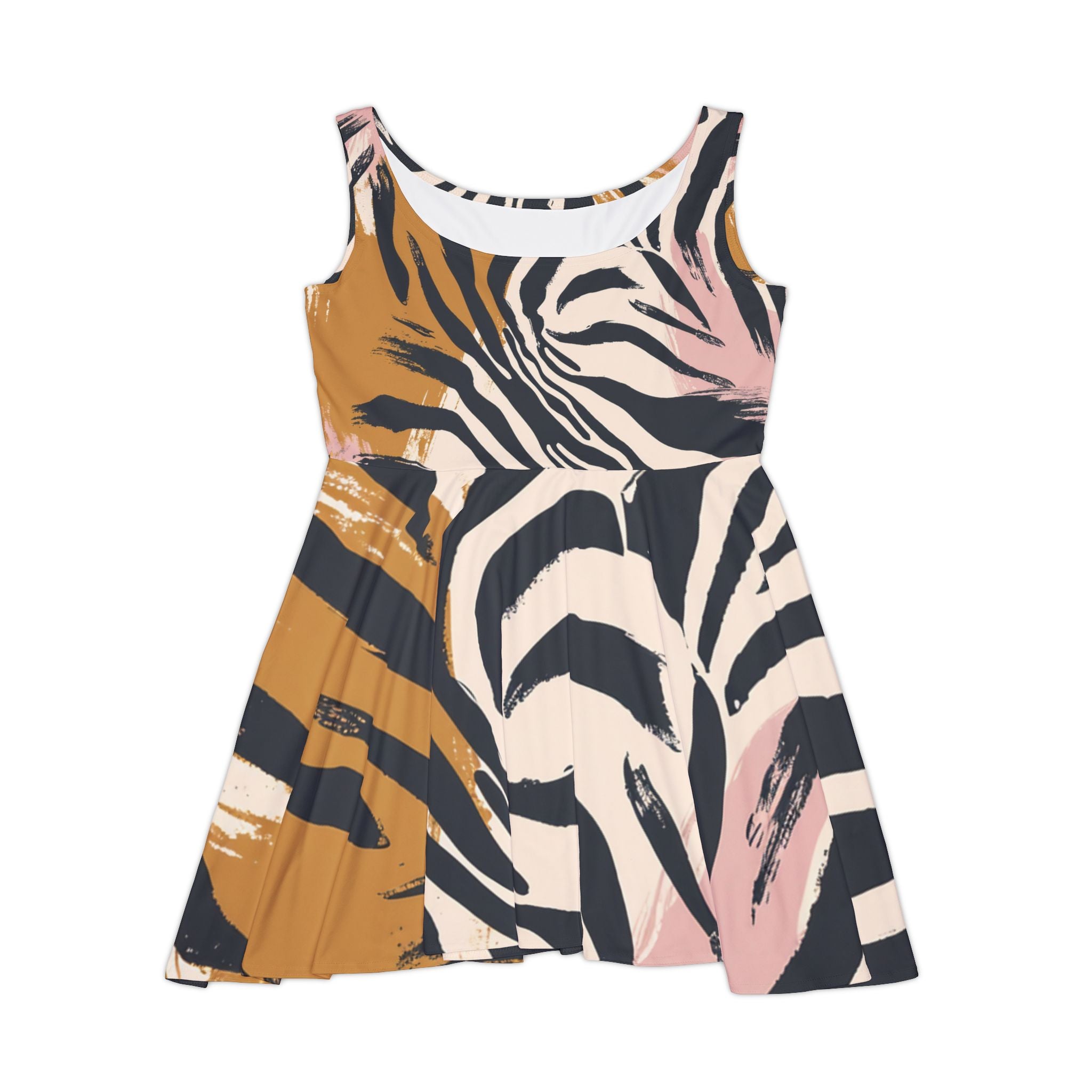 Beige Zebra Jungle Flats Women's Skater Dress (AOP), Artsulli - Art is Long, Life is Short, All Over Prints, Size, XS, , , , , 91971305666483