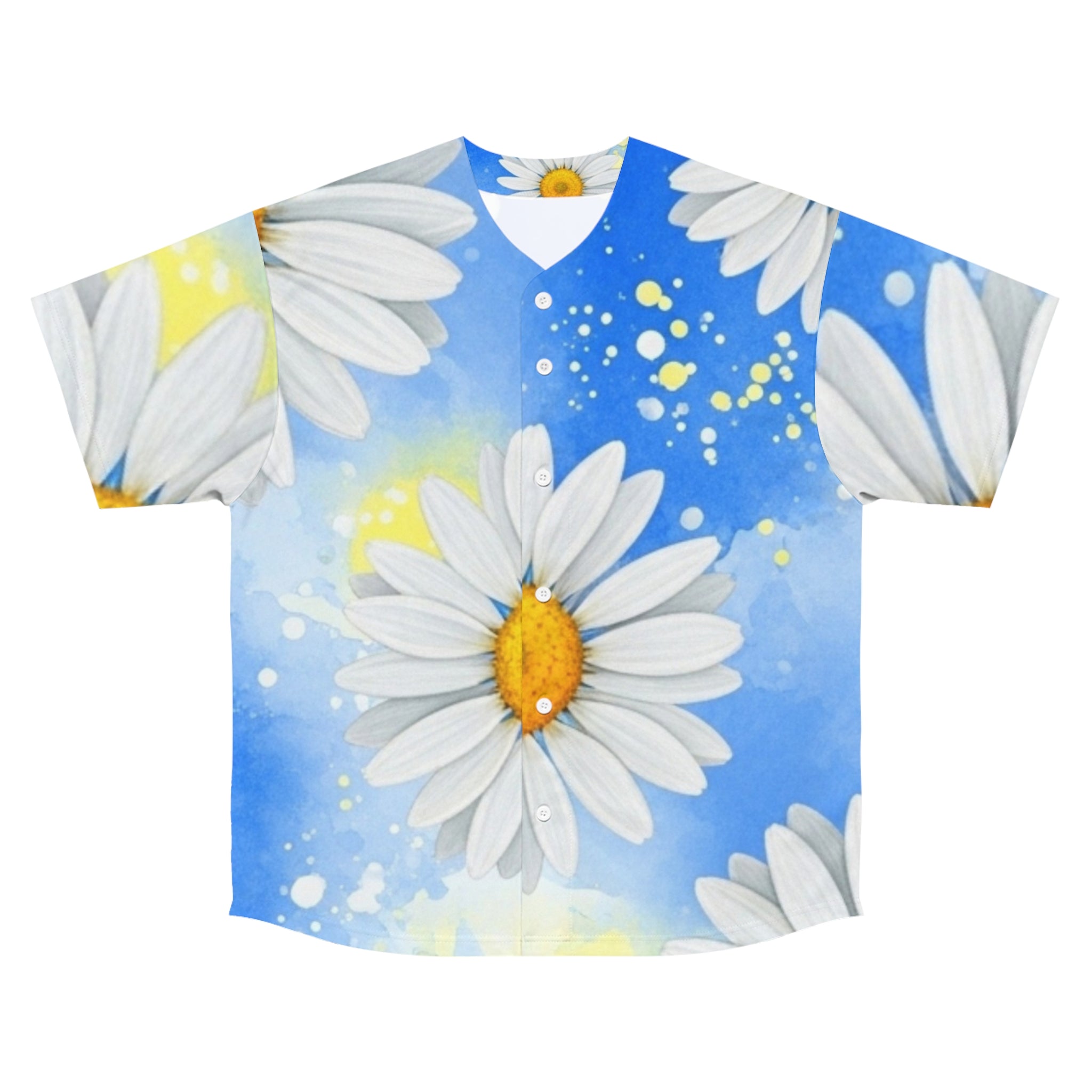 Daisies Men's Baseball Jersey (AOP), Artsulli - Art is Long, Life is Short, All Over Prints, Size, S, Color, Seam thread color automatically matched to design, , , 14079656160983726853