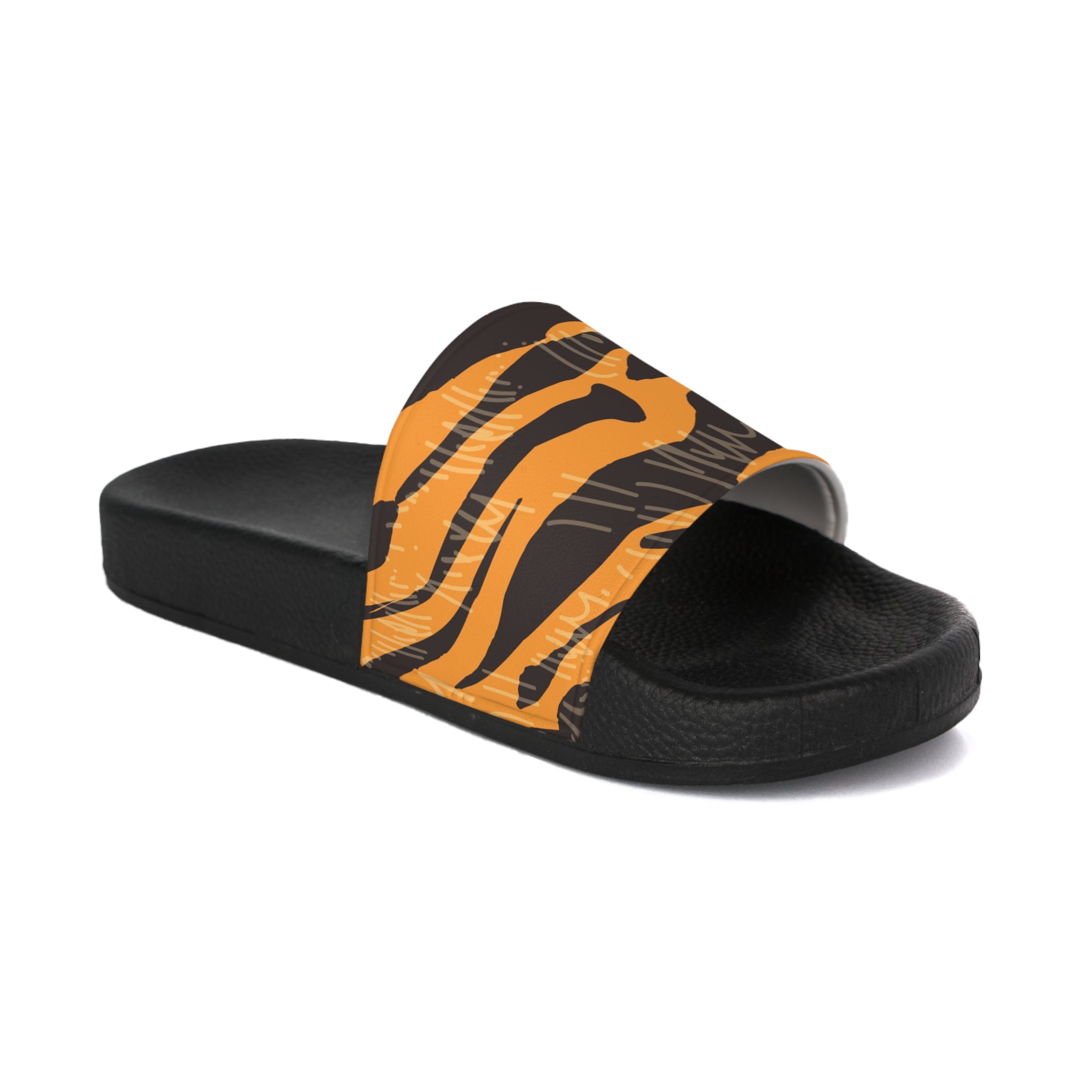 Tiger Scratches Orange & Black Women's Slide Sandals, Artsulli - Art is Long, Life is Short, Shoes, Color, Black sole, Size, US 5, , , 13229599332021