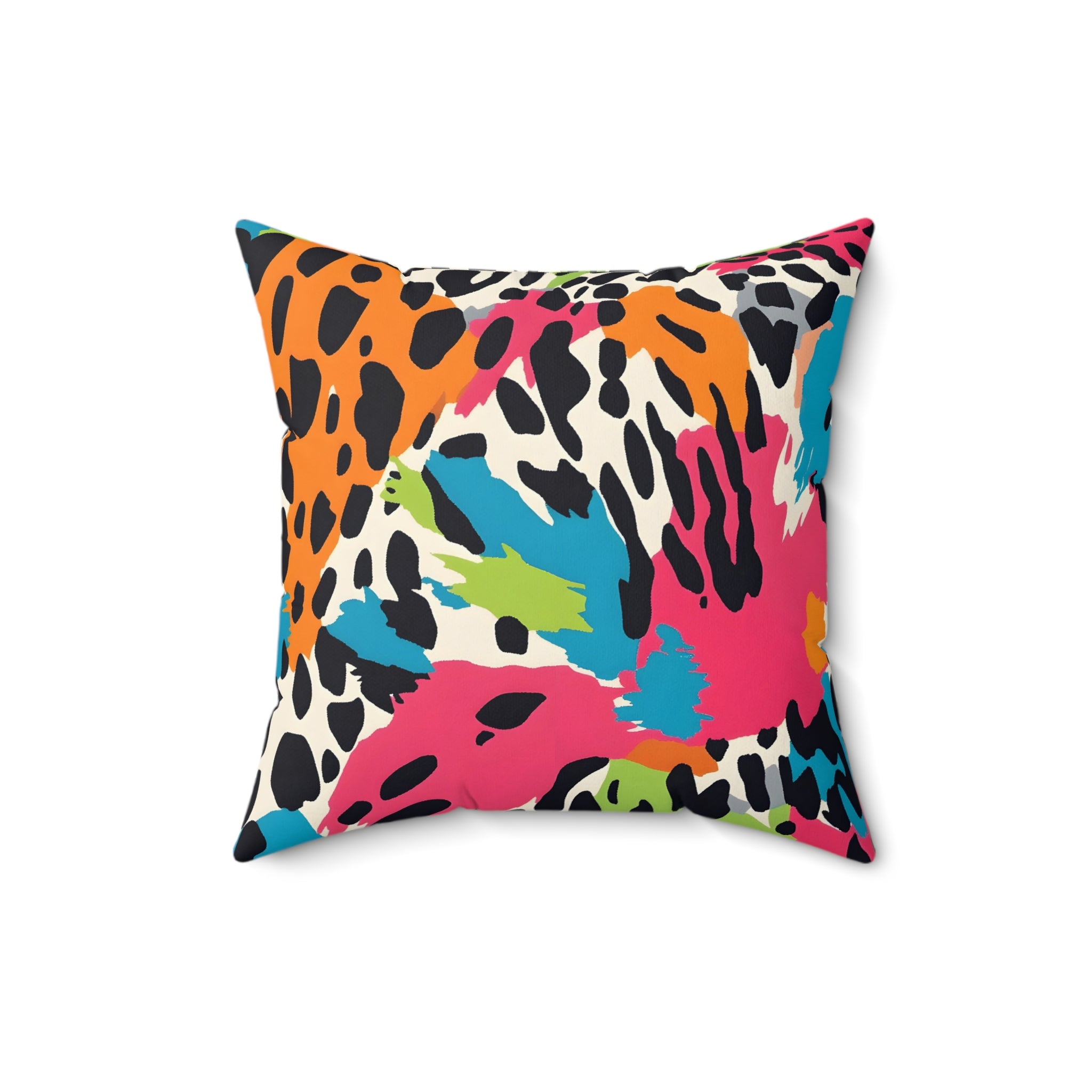 Wild Brush Strokes x Animal Print Multi-Color Spun Polyester Square Pillow, Artsulli - Art is Long, Life is Short, Home Decor, Size, 16" × 16", , , , , 30801745978877041470