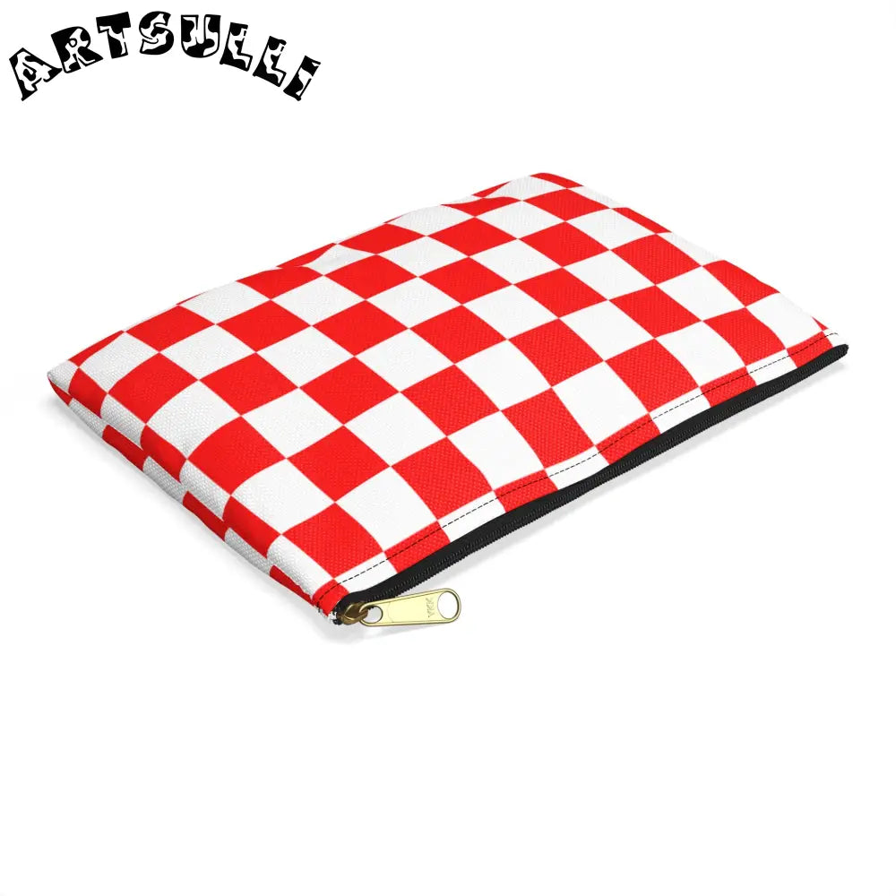 JAKKOUTTHEBXX Checkerboard Red and White Accessory Pouch