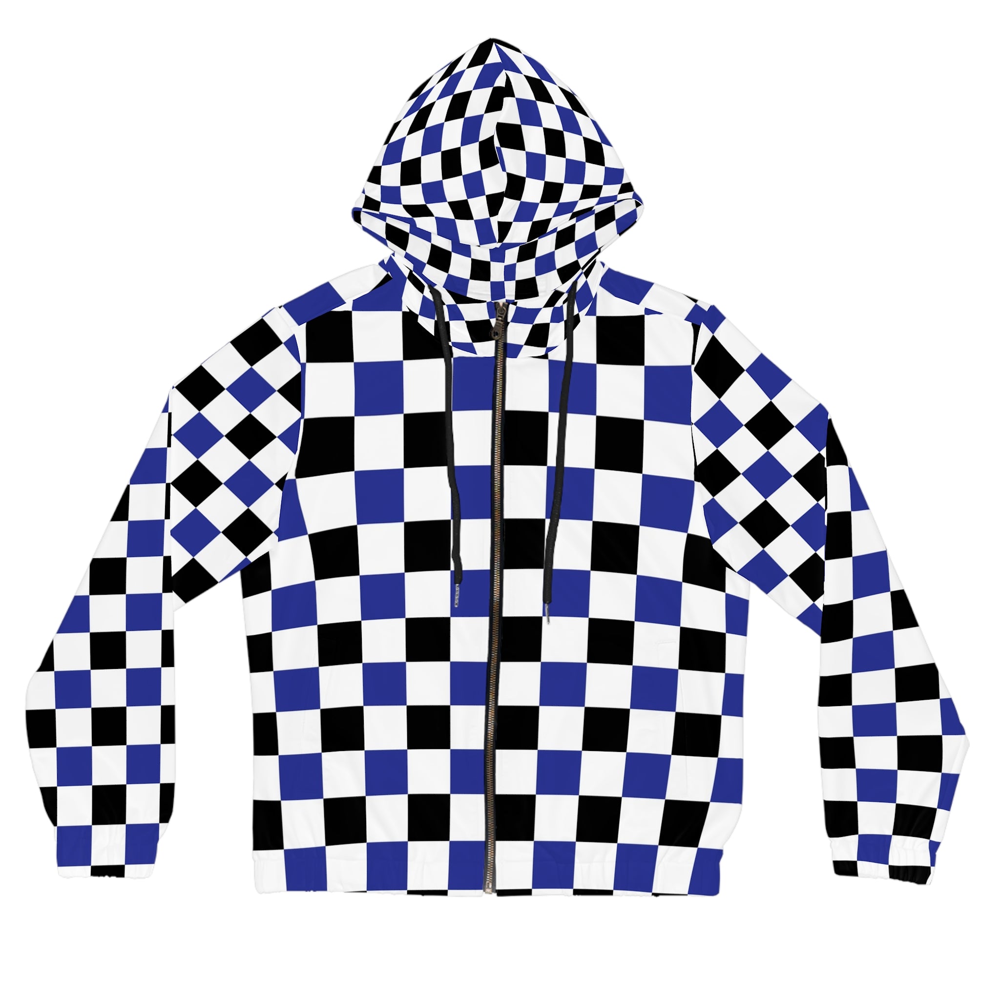 Checkerboard Blue White and Black Women’s Full-Zip Hoodie (AOP), Artsulli - Art is Long, Life is Short, All Over Prints, Size, XS, Color, Black, , , 27439077055741192054