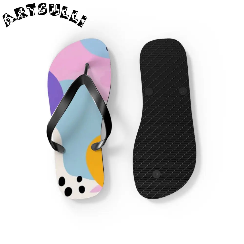 JAKKOUTTHEBXX Colorful Abstract Dots and Shapes Flip Flops