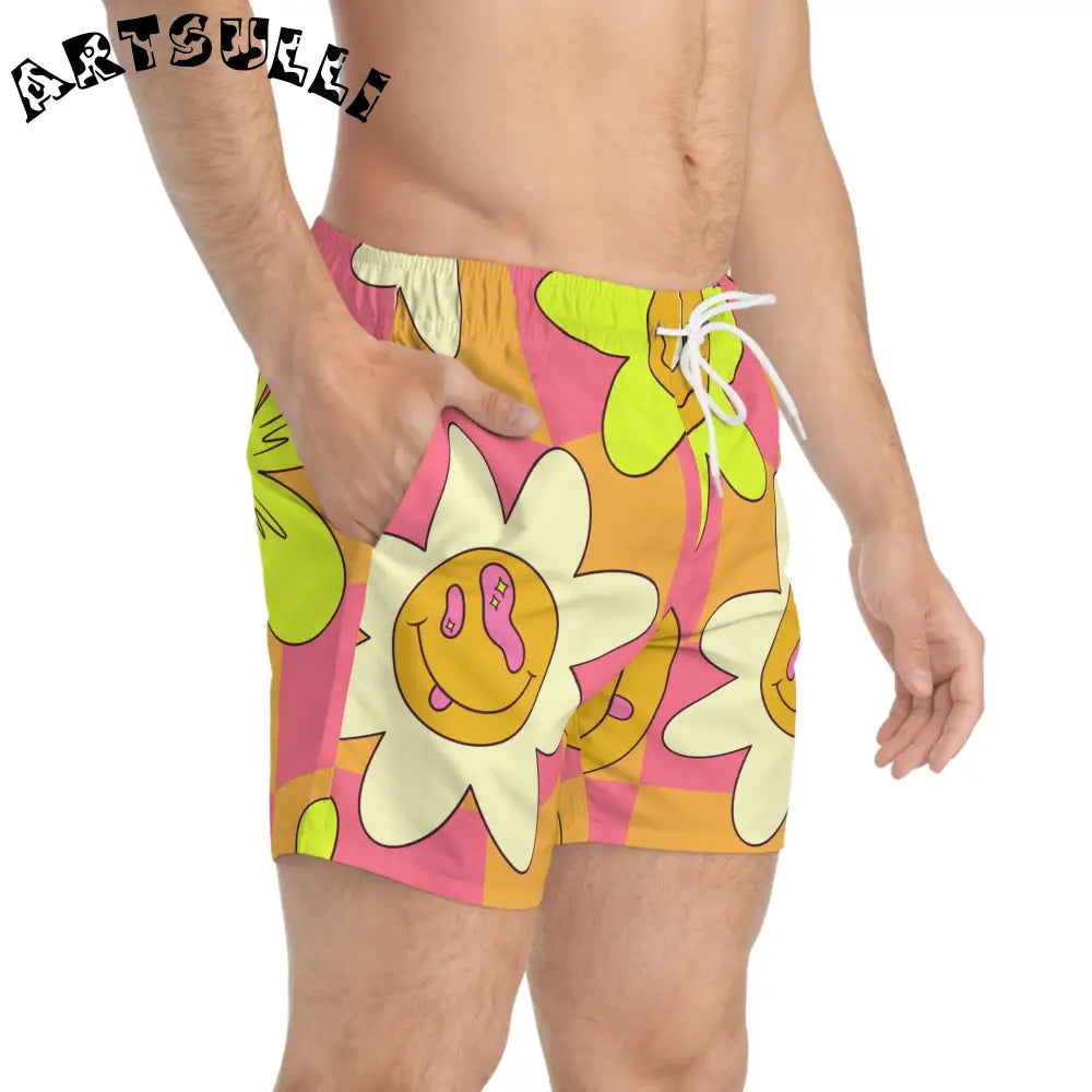 JAKKOUTTHEBXX Trippy Sour Face Rave Swim Trunks (AOP) JAKKOUTTHEBXX