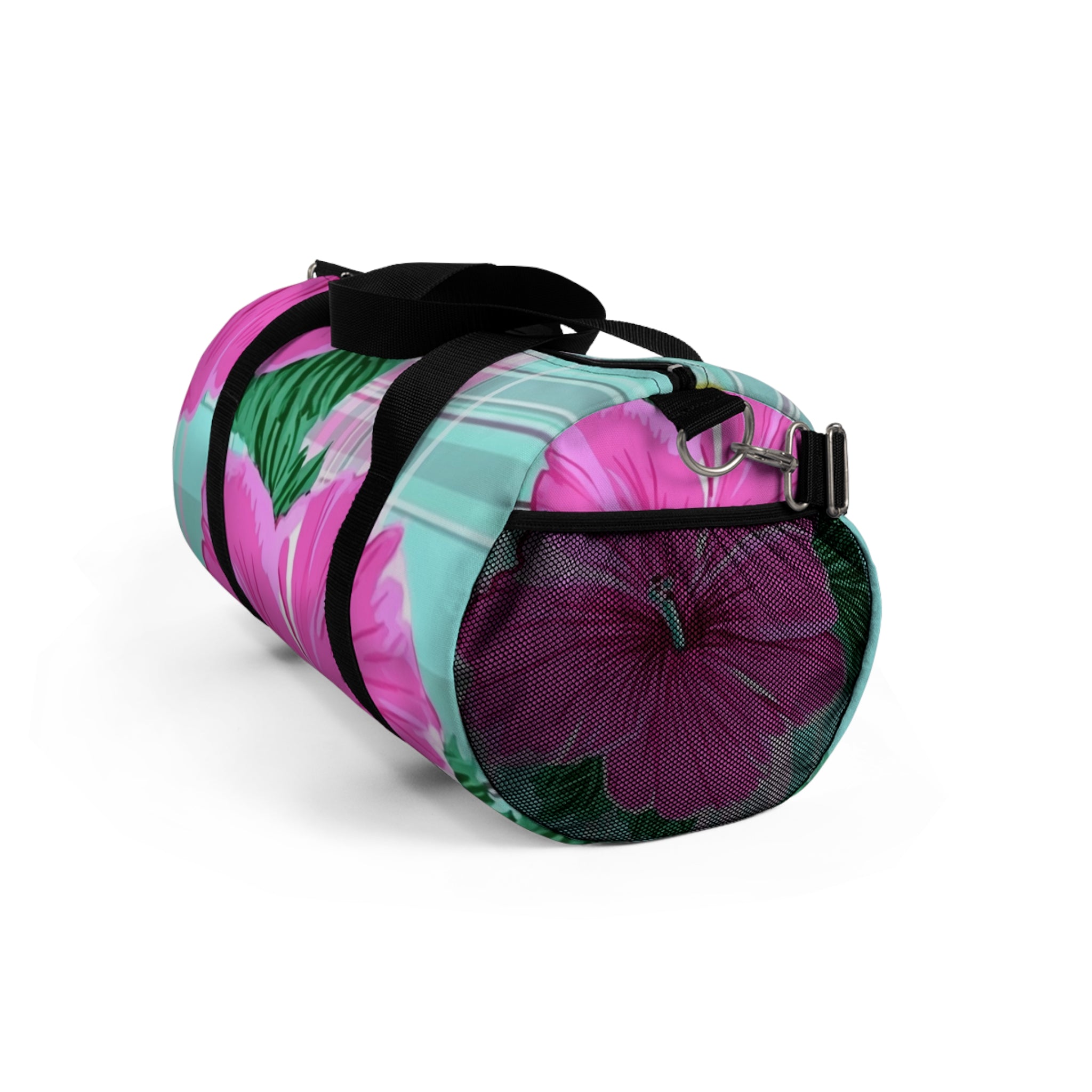 Plaid Hibiscus Pink and Yellow Duffel Bag, Artsulli - Art is Long, Life is Short, Bags, , , , , , , 