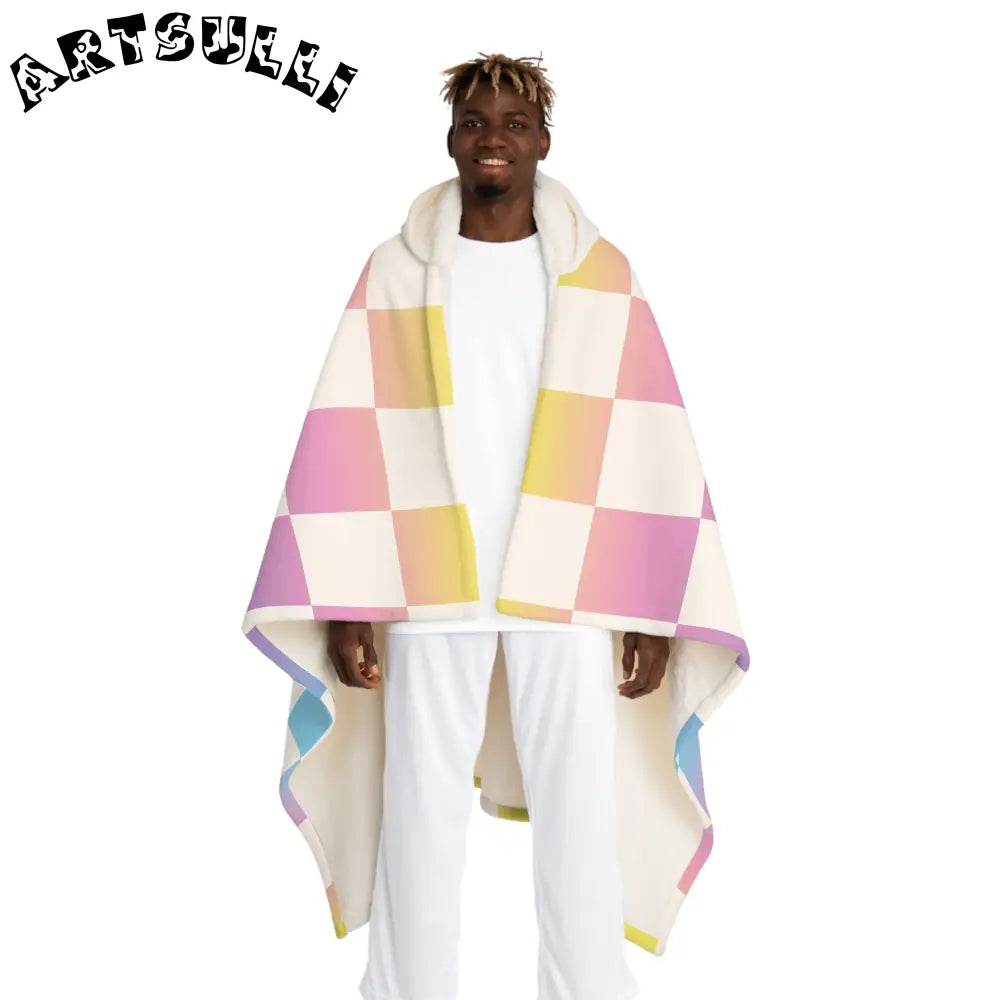 JAKKOUTTHEBXX Vaporwave Check Hooded Sherpa Fleece Blanket