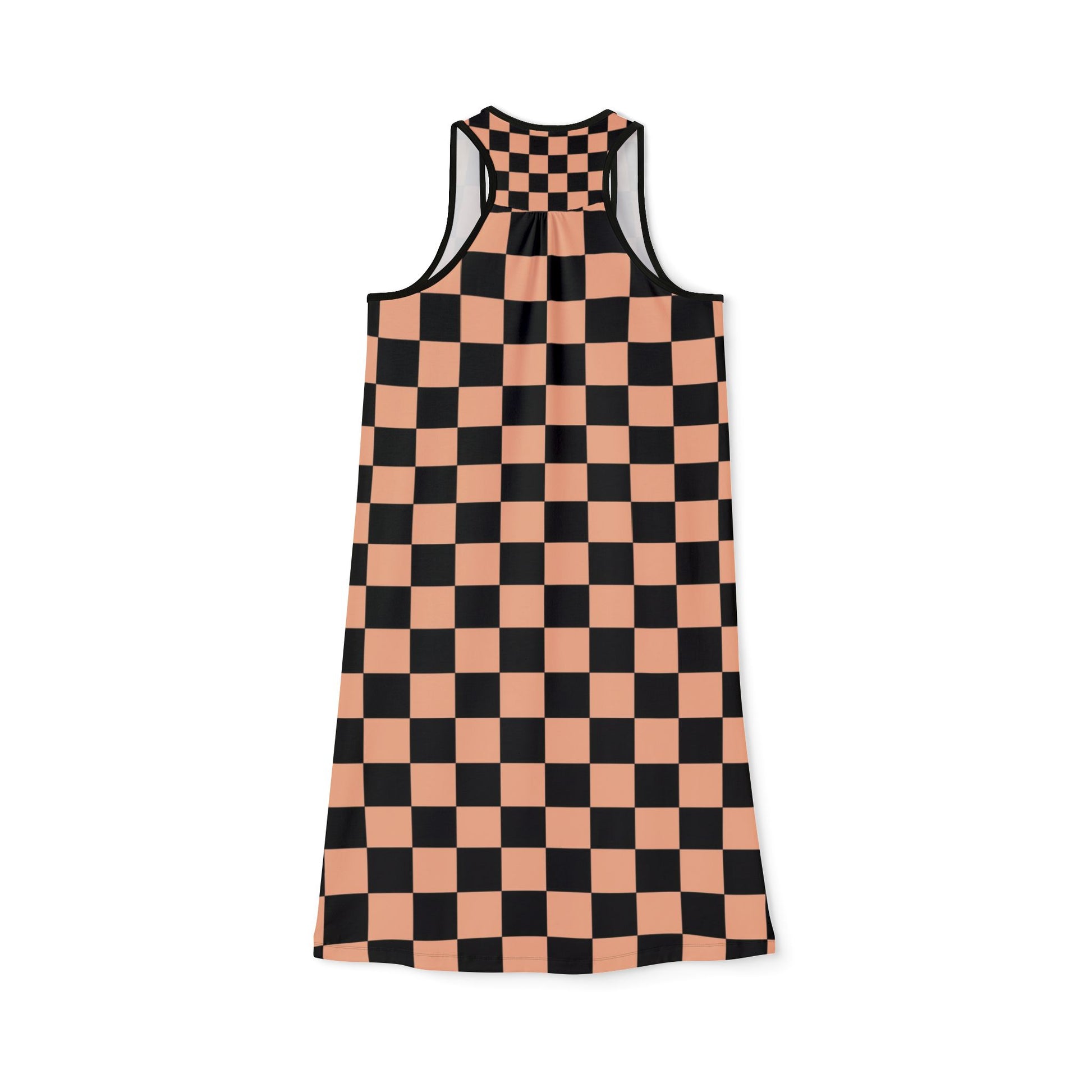 Checkerboard Soft Orange and Black Women's Racerback Dress (AOP), Artsulli - Art is Long, Life is Short, Tank Top, , , , , , , 